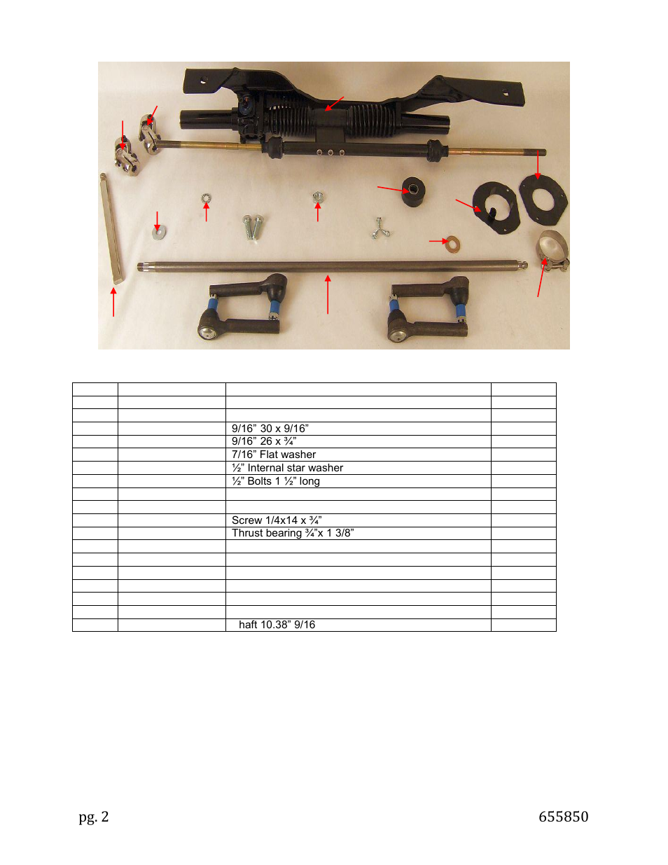 Kit contents | Unisteer 8001120-01 Mustang 1965-Early 1967 User Manual | Page 2 / 10