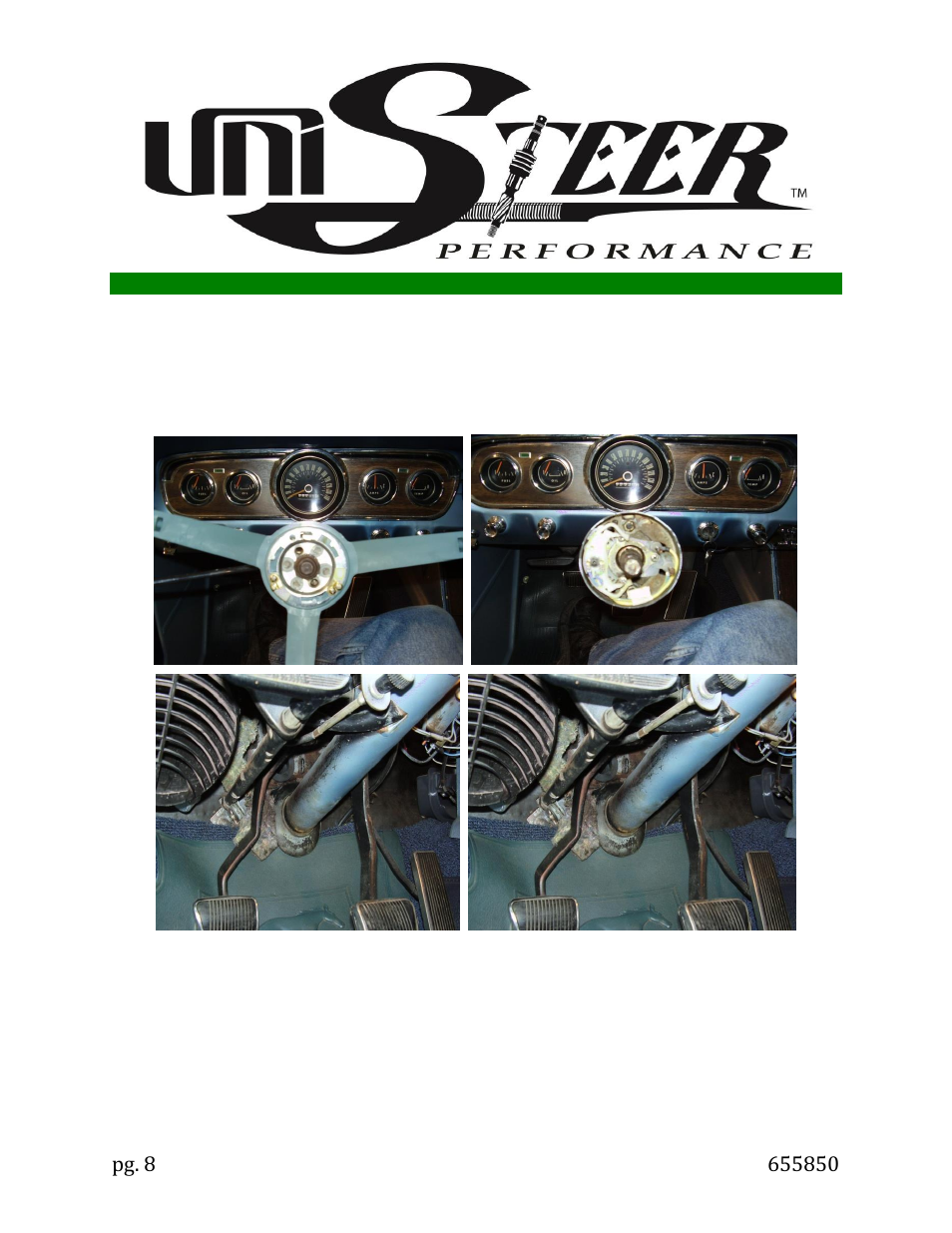 Warning, for early 1967 model year only | Unisteer 8001120-01 Mustang 1965-Early 1967 User Manual | Page 8 / 10