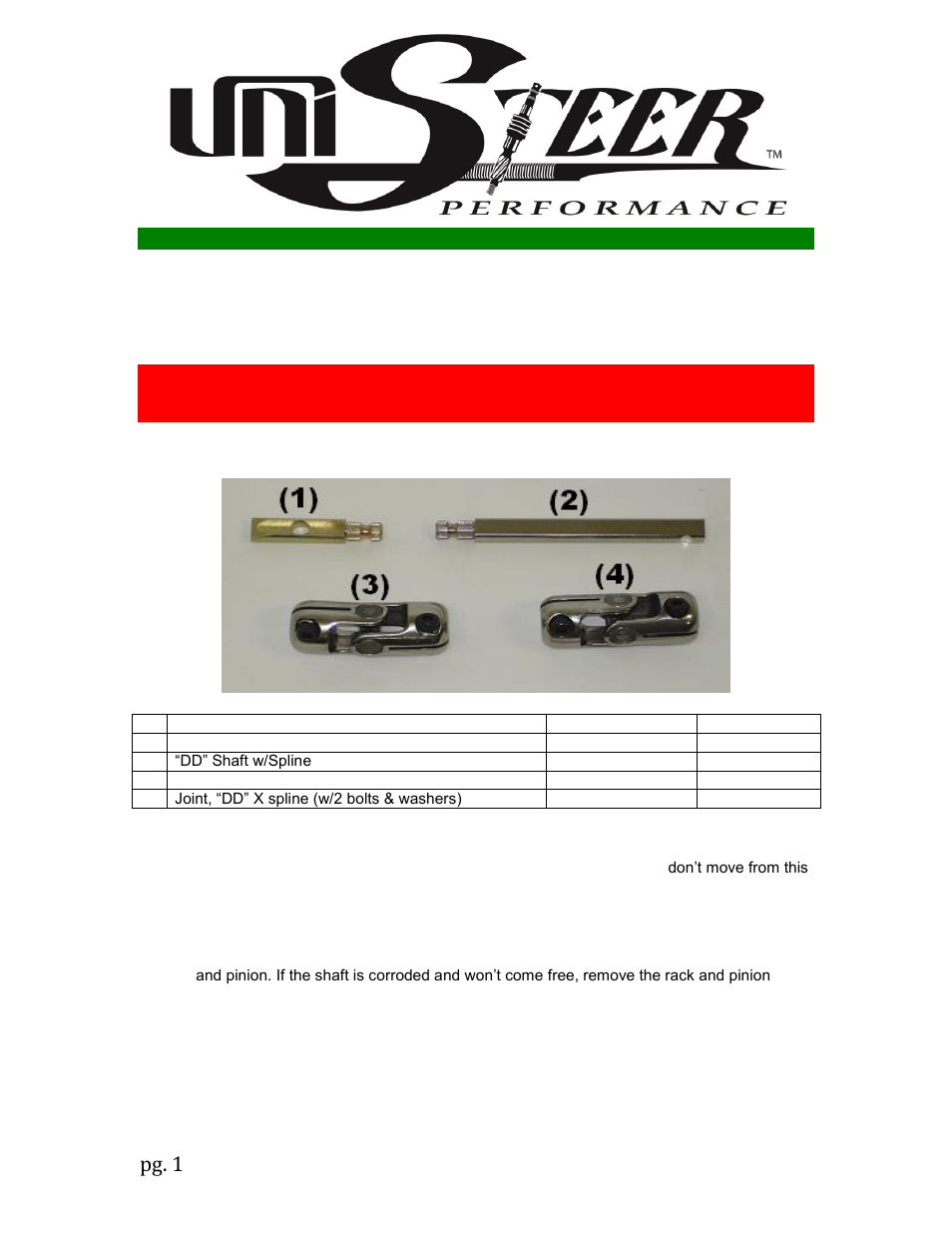 Unisteer 8050690 Mustang Manual Steering Shaft 1979-1973 User Manual | 2 pages