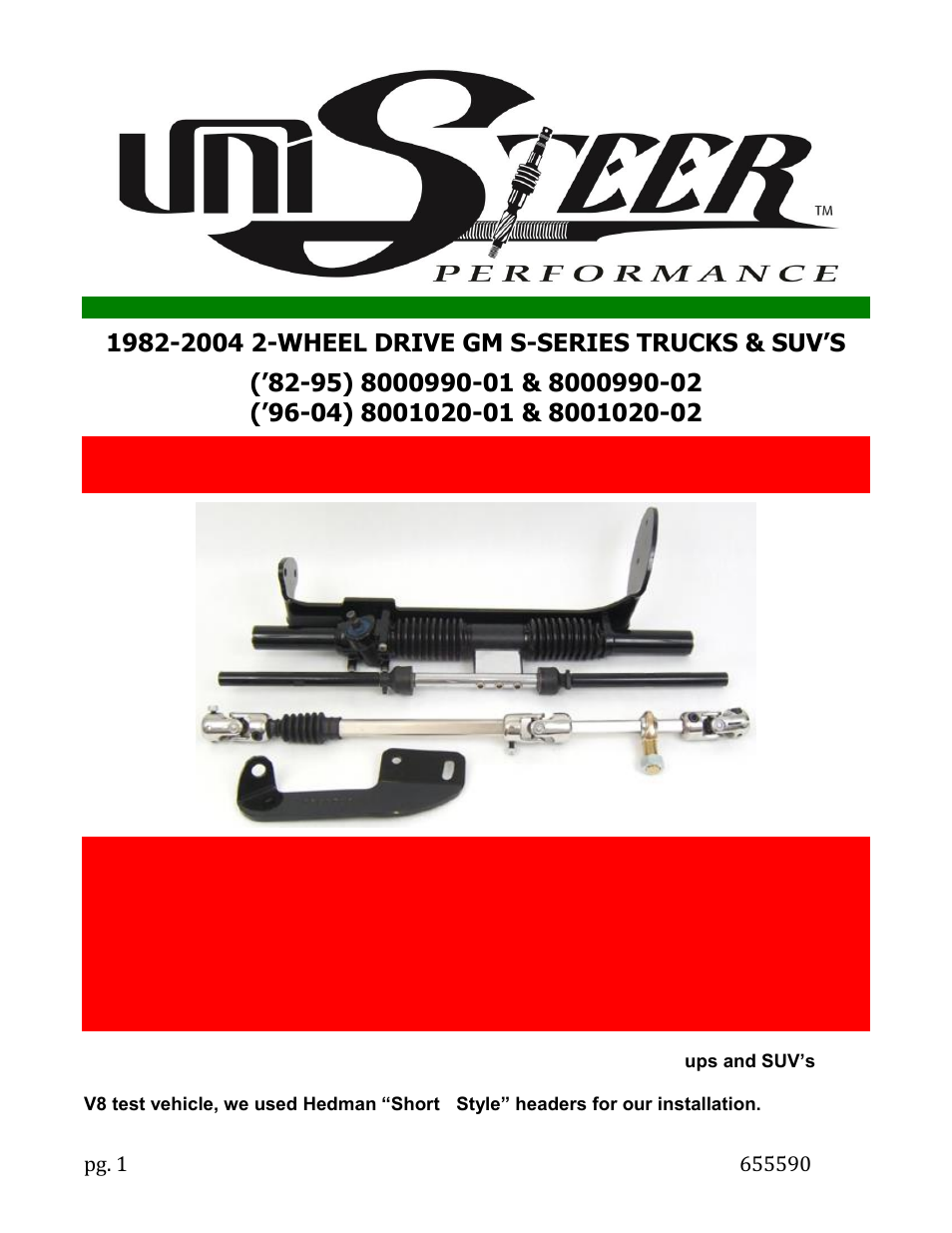 Unisteer 8001020-02 S10 Rack & Pinion 1996-2004 User Manual | 11 pages