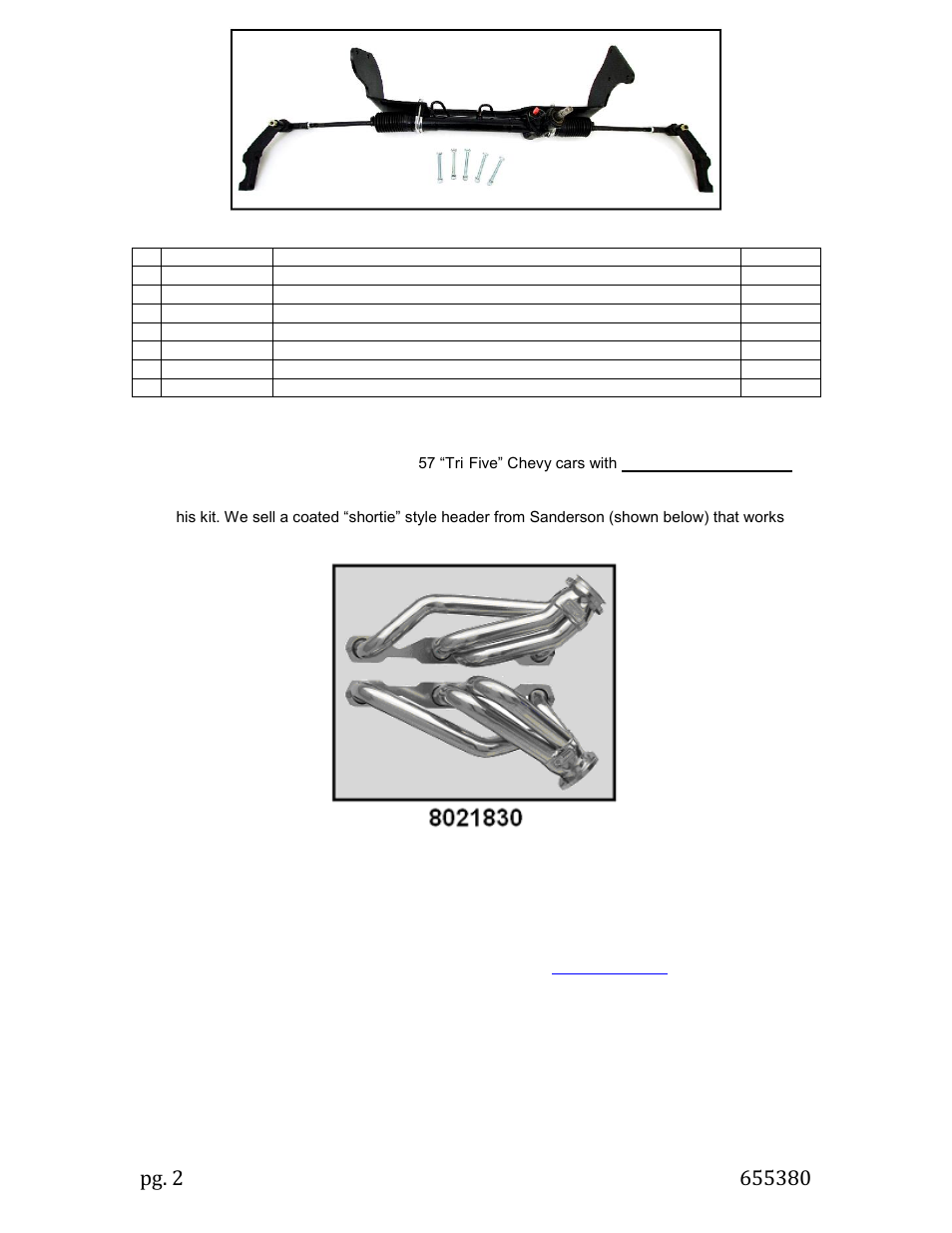 Applications/provisions | Unisteer 8010400-02 Tri-Five Chevy Rack & Pinion Kit 1955-57 User Manual | Page 2 / 7