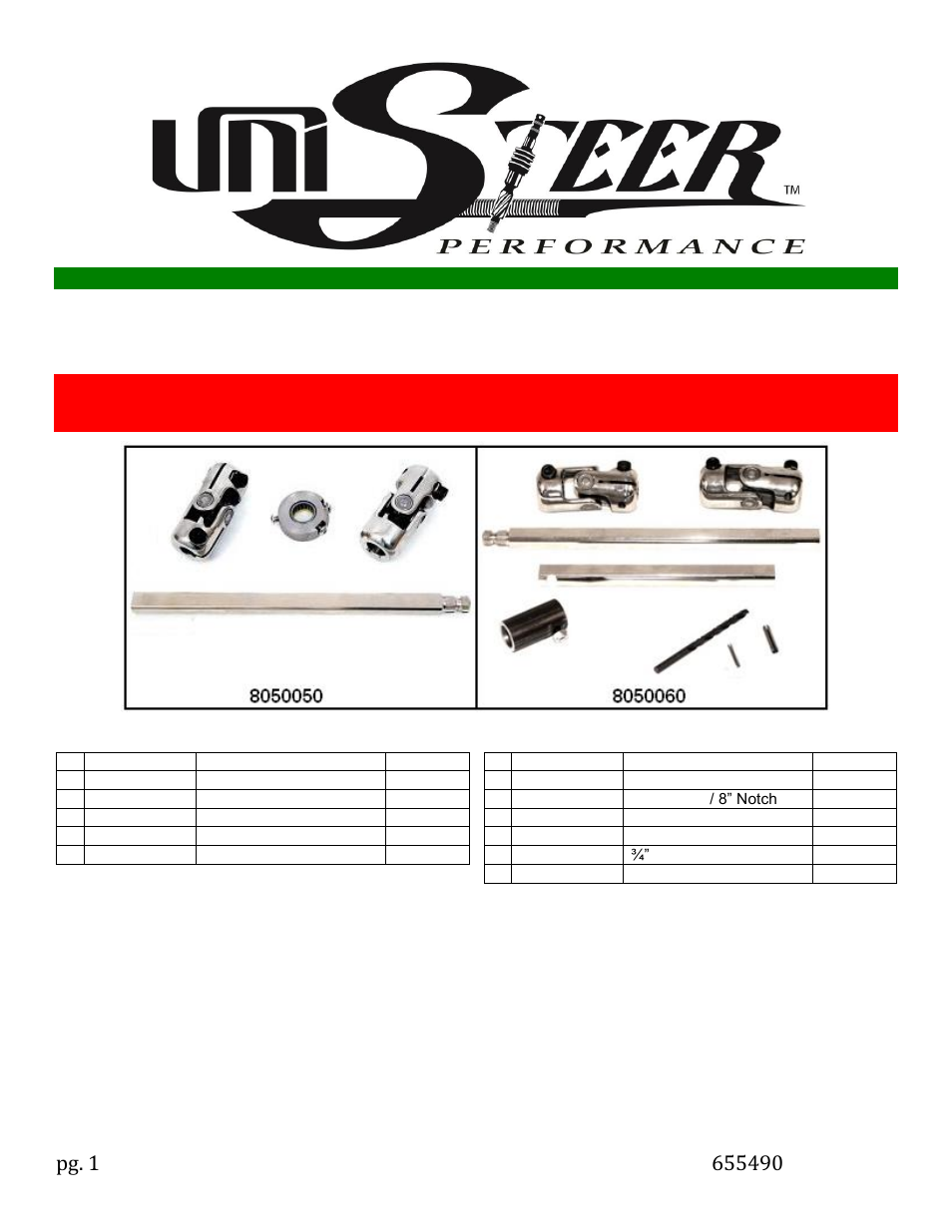 Unisteer 8050060 Tri-Five Chevy Shaft Kit 1955-57 User Manual | 2 pages