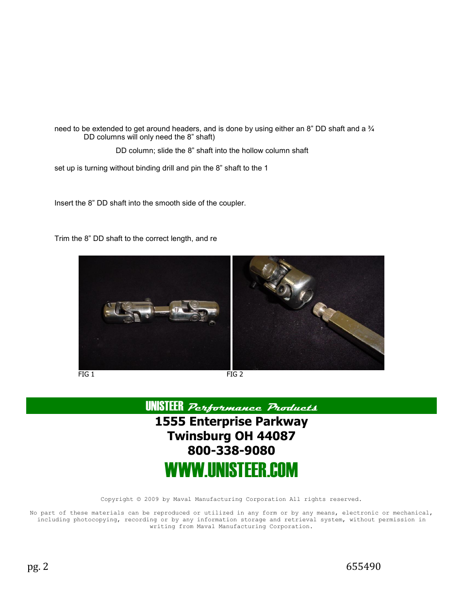 Unisteer, Performance products | Unisteer 8050060 Tri-Five Chevy Shaft Kit 1955-57 User Manual | Page 2 / 2