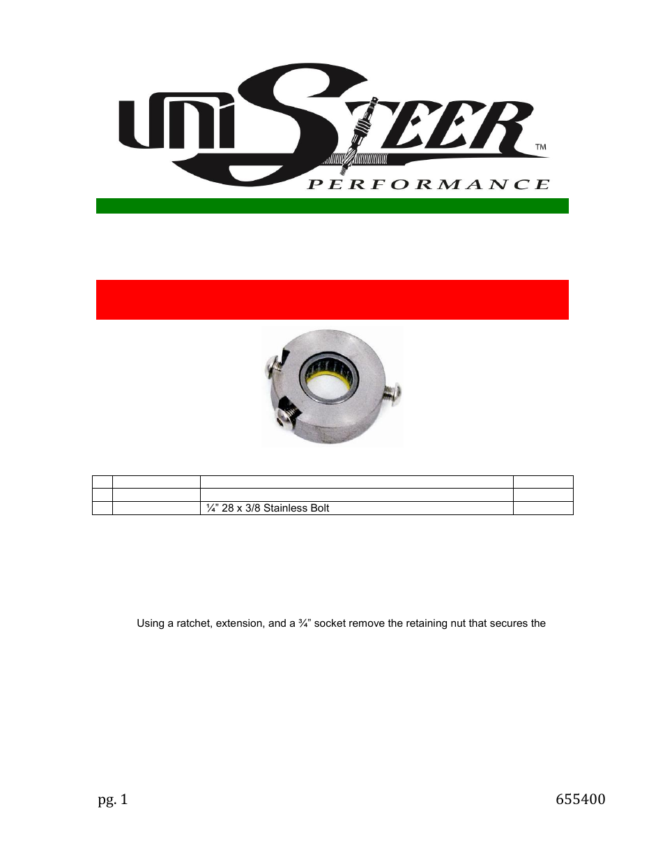 Unisteer 8020490 Tri-Five Chevy Steering Column Bushing 1955-57 User Manual | 2 pages