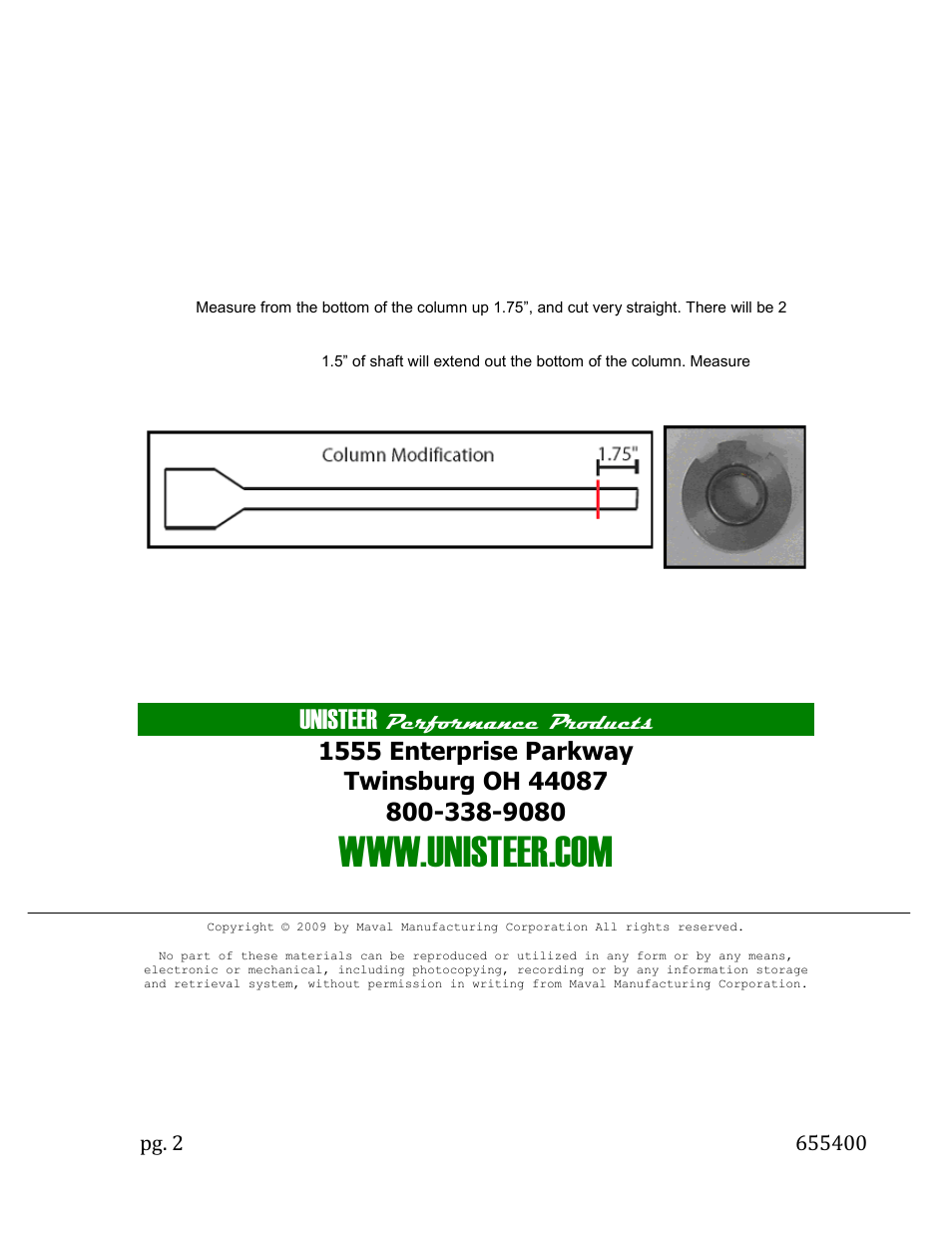 Unisteer, Performance products | Unisteer 8020490 Tri-Five Chevy Steering Column Bushing 1955-57 User Manual | Page 2 / 2
