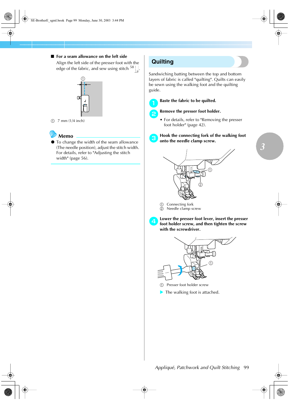 Quilting | Brother HE 120 User Manual | Page 105 / 183