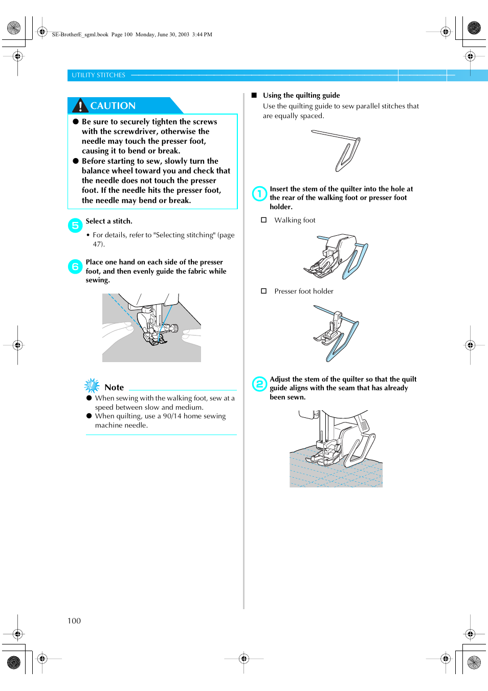 Caution | Brother HE 120 User Manual | Page 106 / 183