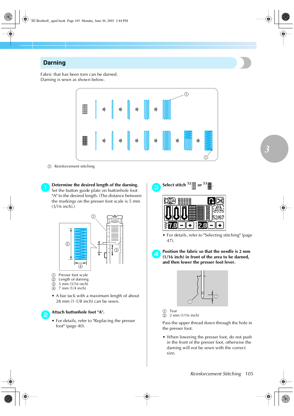 Darning | Brother HE 120 User Manual | Page 111 / 183