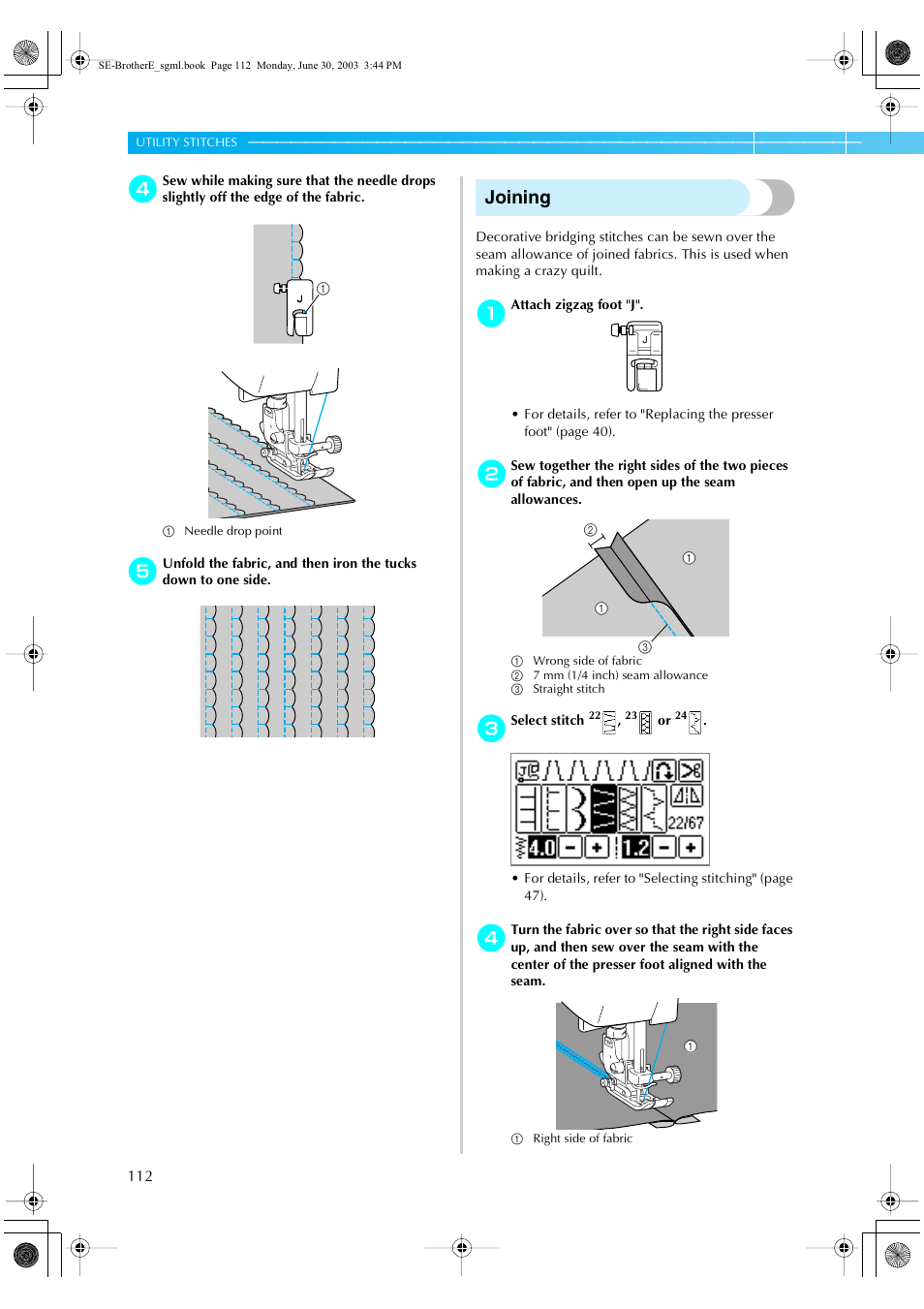 Joining | Brother HE 120 User Manual | Page 118 / 183