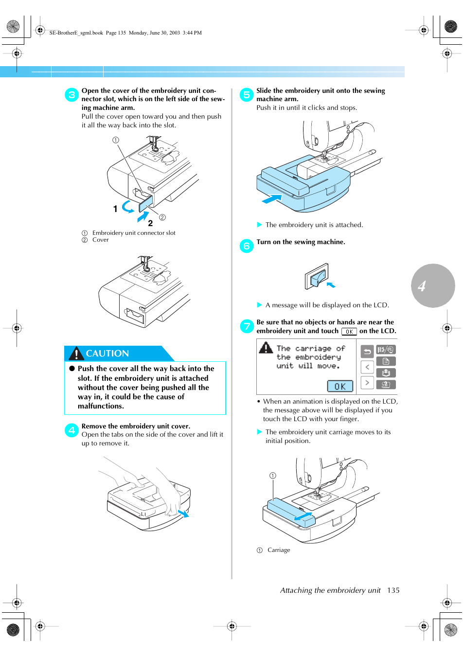 Caution | Brother HE 120 User Manual | Page 141 / 183