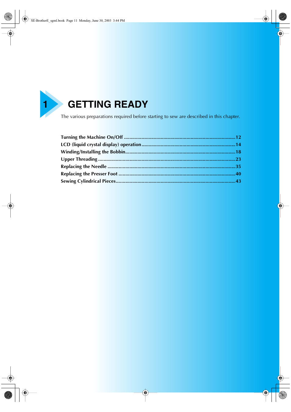 1getting ready | Brother HE 120 User Manual | Page 17 / 183
