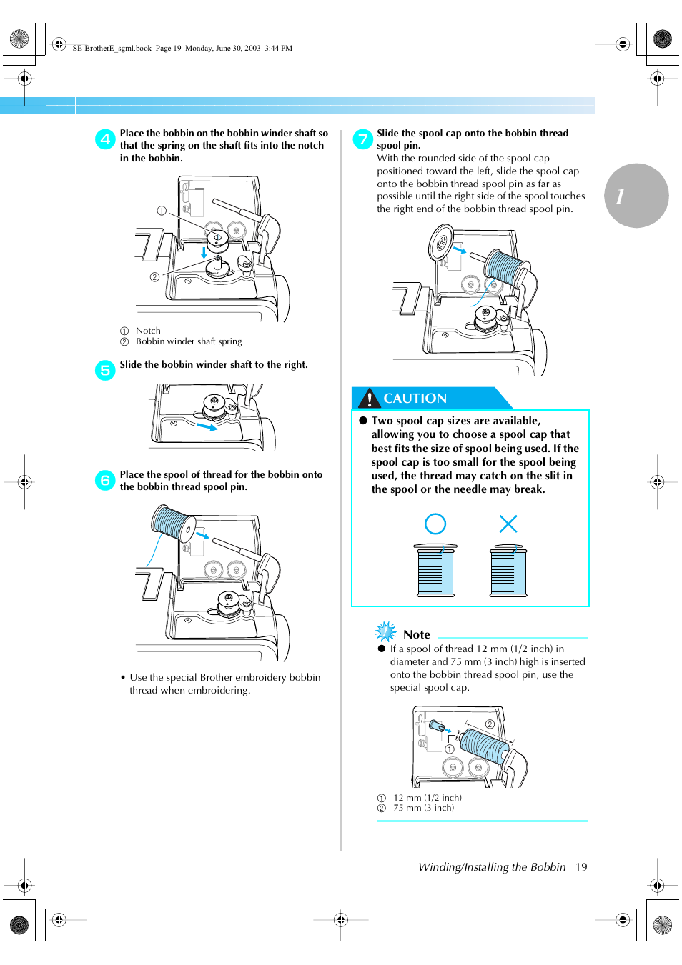 Caution | Brother HE 120 User Manual | Page 25 / 183