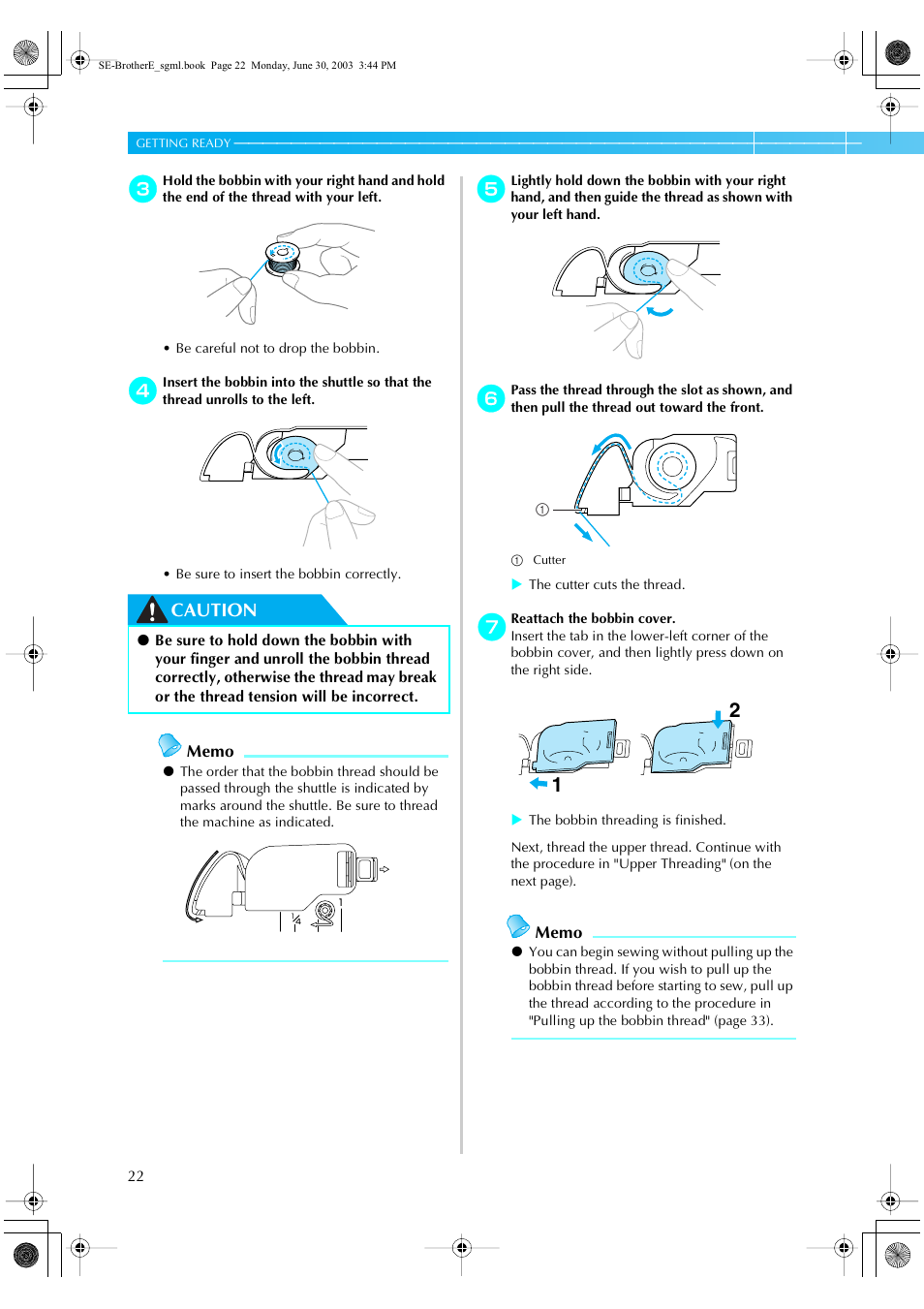 Caution | Brother HE 120 User Manual | Page 28 / 183