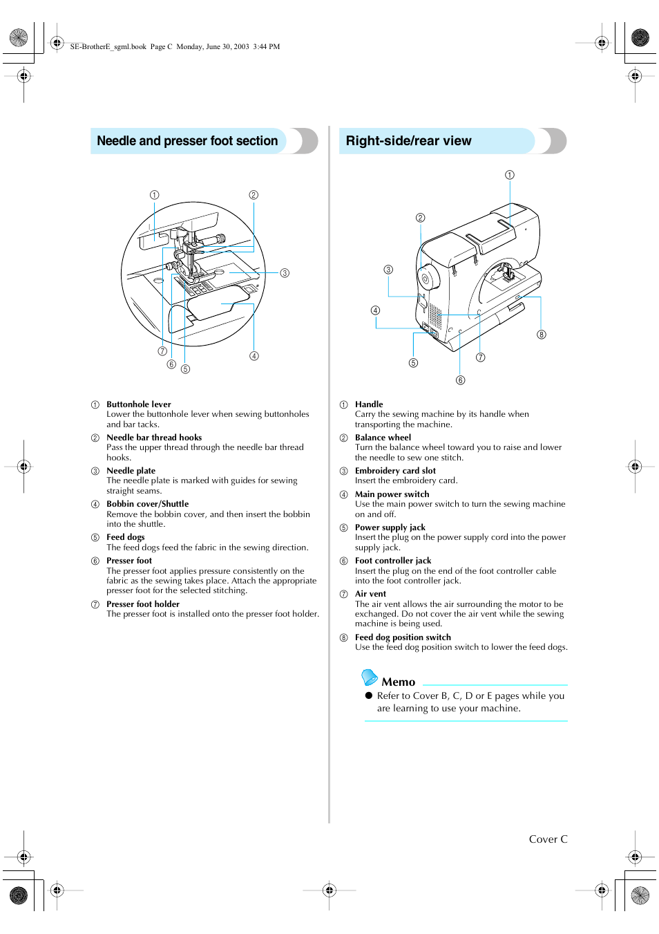 Right-side/rear view | Brother HE 120 User Manual | Page 4 / 183