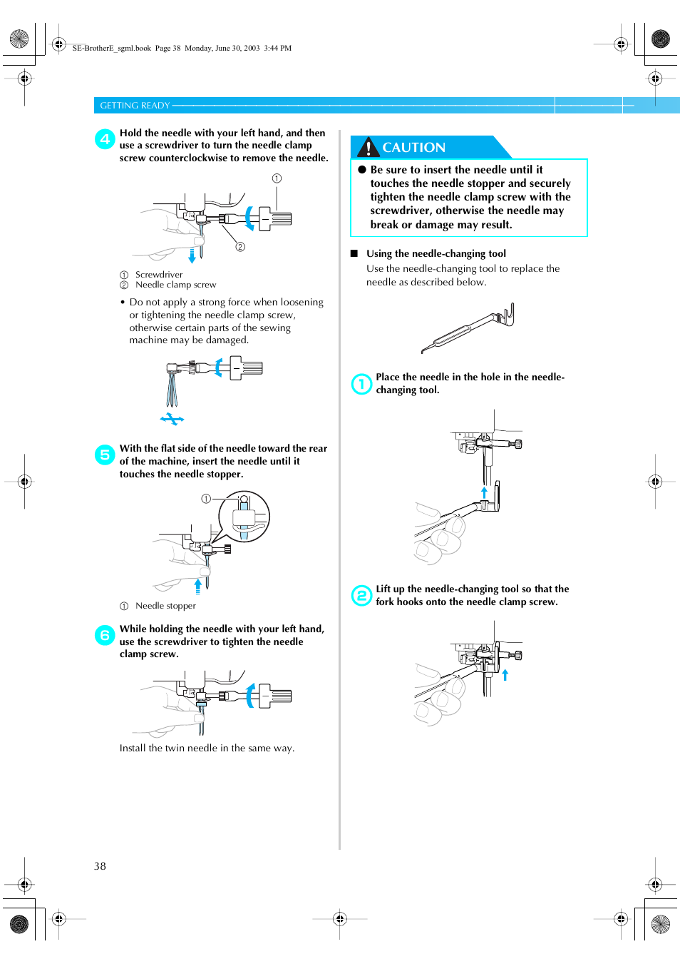 Caution | Brother HE 120 User Manual | Page 44 / 183