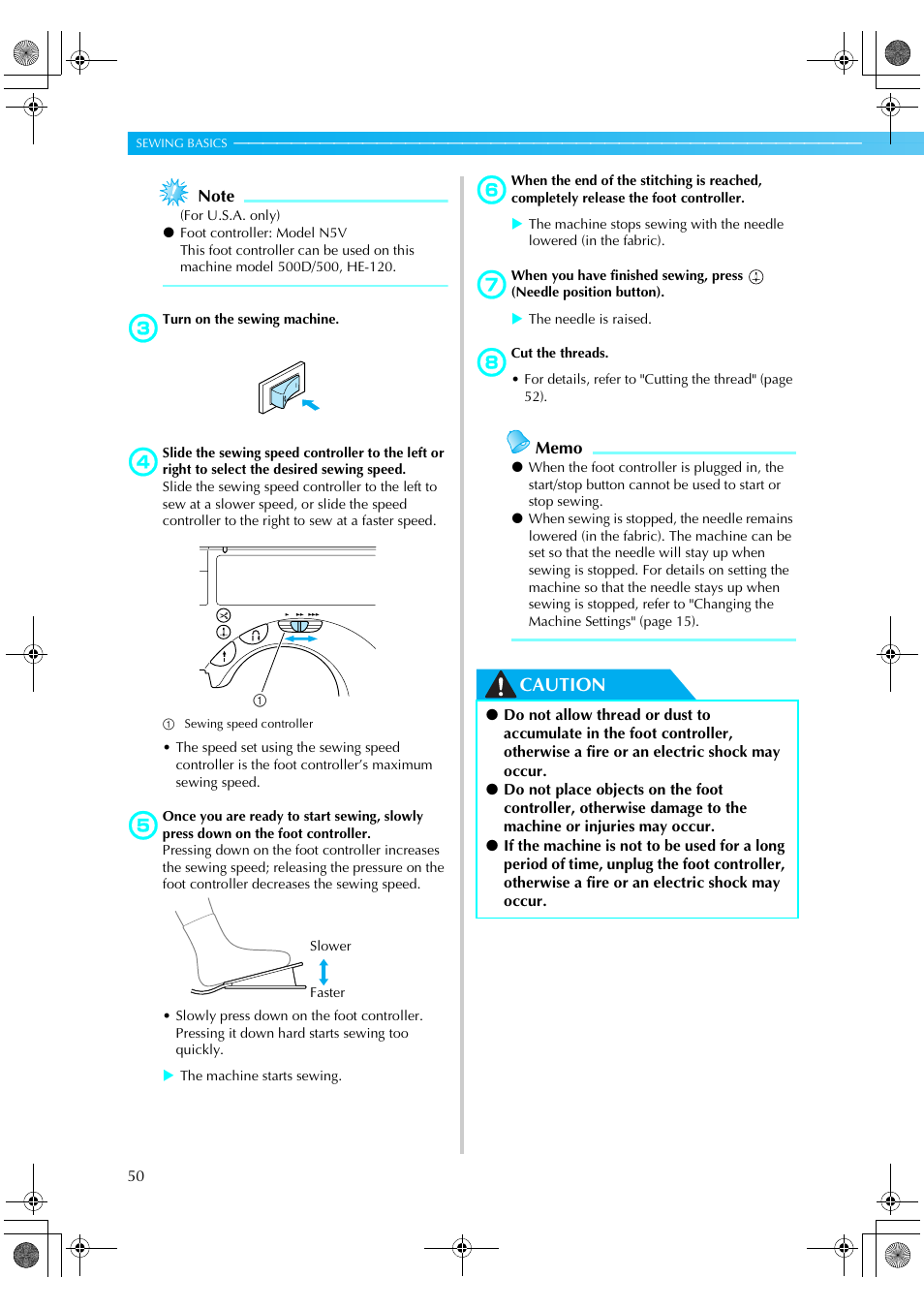 Caution | Brother HE 120 User Manual | Page 56 / 183