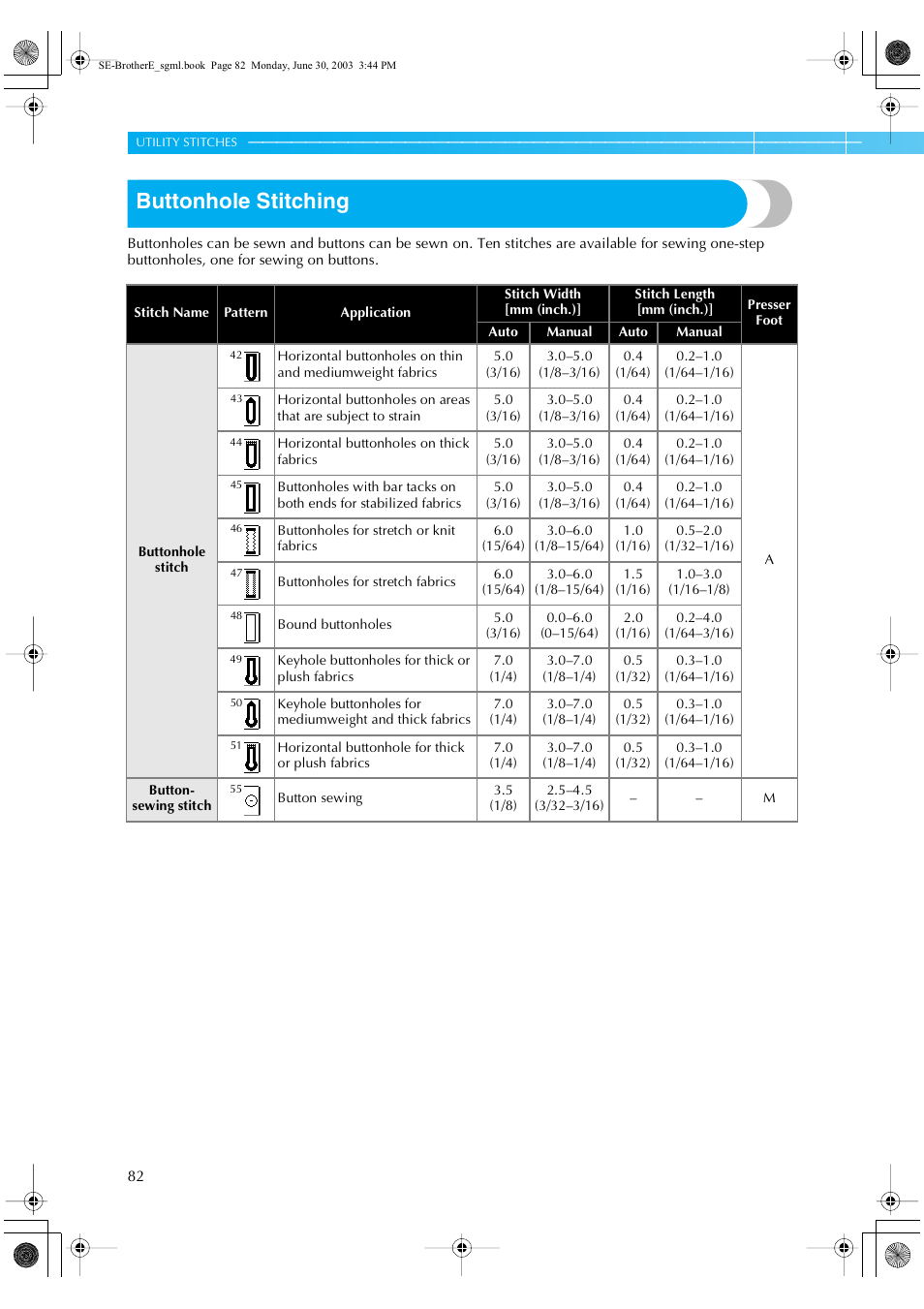 Buttonhole stitching | Brother HE 120 User Manual | Page 88 / 183