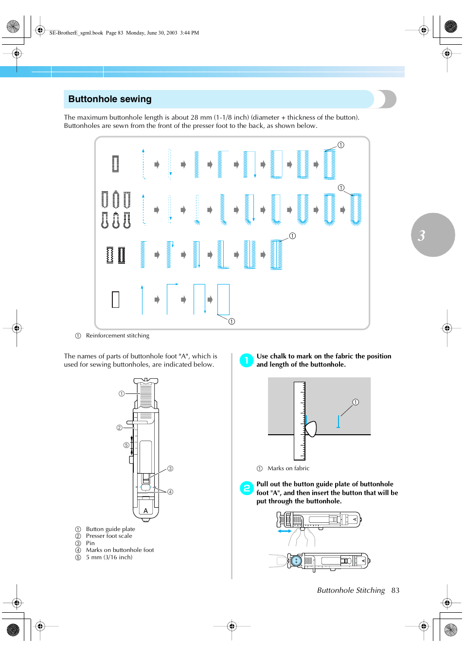 Buttonhole sewing | Brother HE 120 User Manual | Page 89 / 183