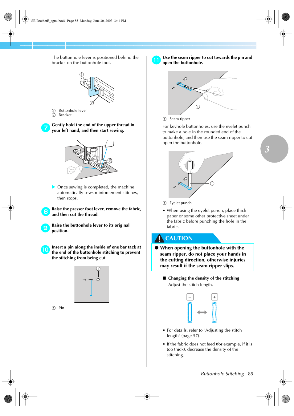 Caution | Brother HE 120 User Manual | Page 91 / 183