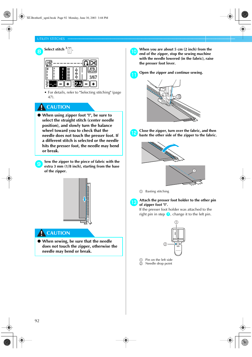 Caution | Brother HE 120 User Manual | Page 98 / 183