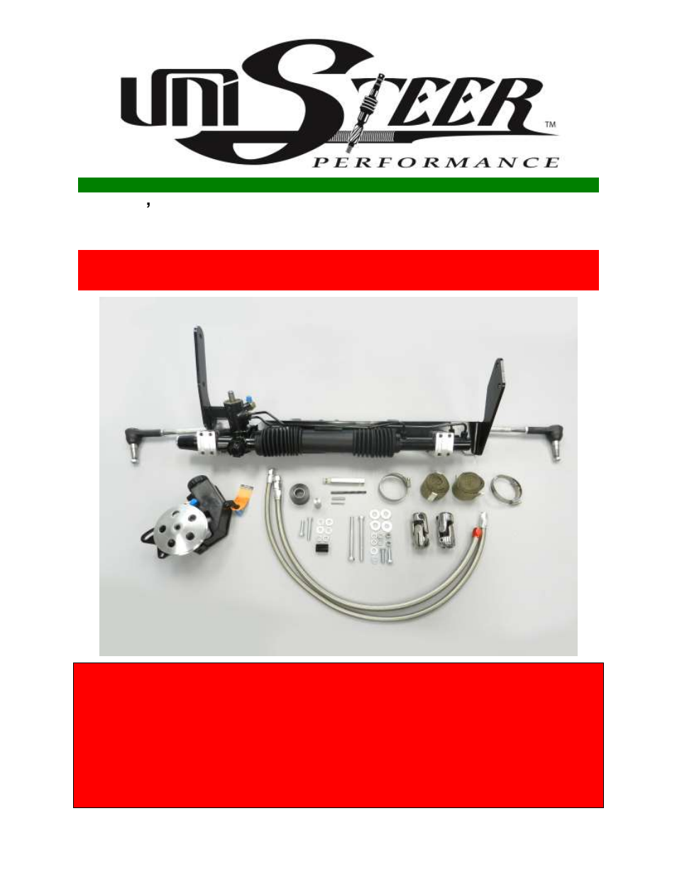 Unisteer 8012350-01 Ford Galaxie 500 Rack & Pinion Kit 1965-67 User Manual | 13 pages