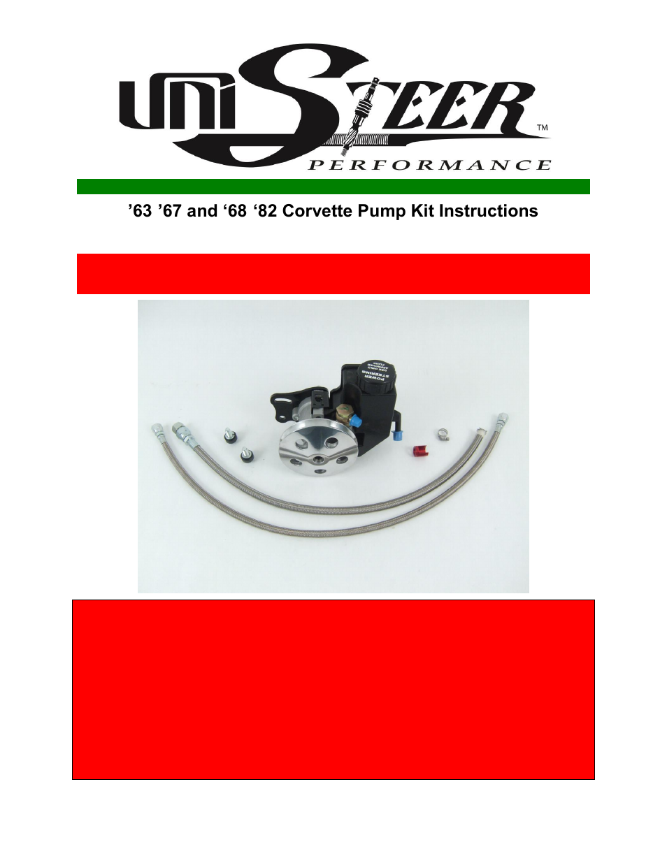 Unisteer 8061090 Corvette Pump Kit 1963-82 User Manual | 5 pages