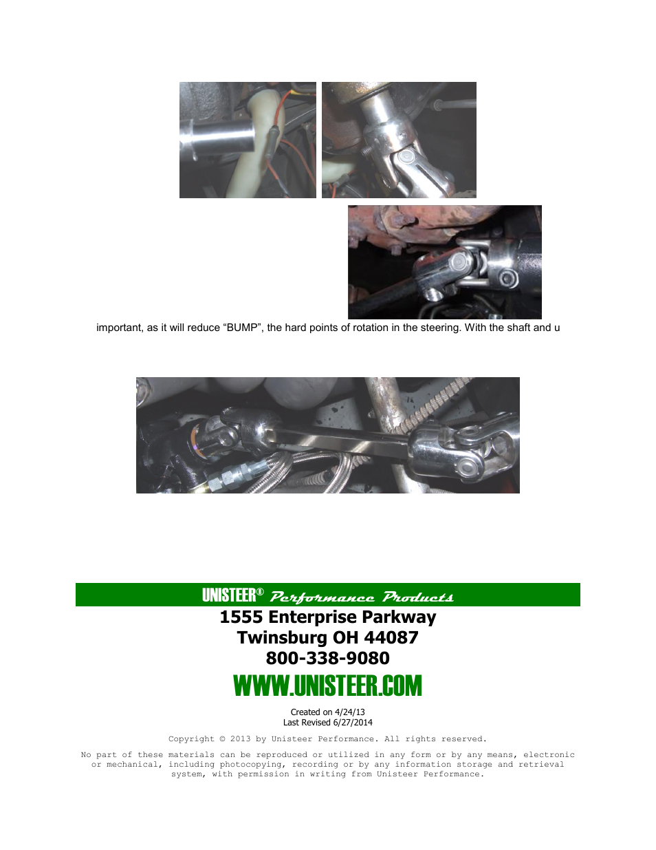 Unisteer, Performance products | Unisteer 8052710 Corvette Shaft Kit 1968-82 User Manual | Page 6 / 6