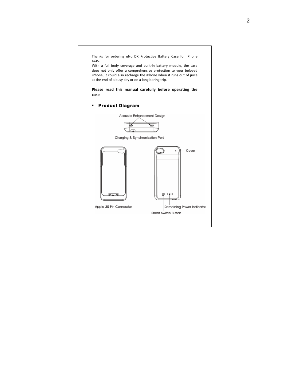 uNu DX Protective Battery Case For iPhone 4 / 4S User Manual | Page 2 / 8