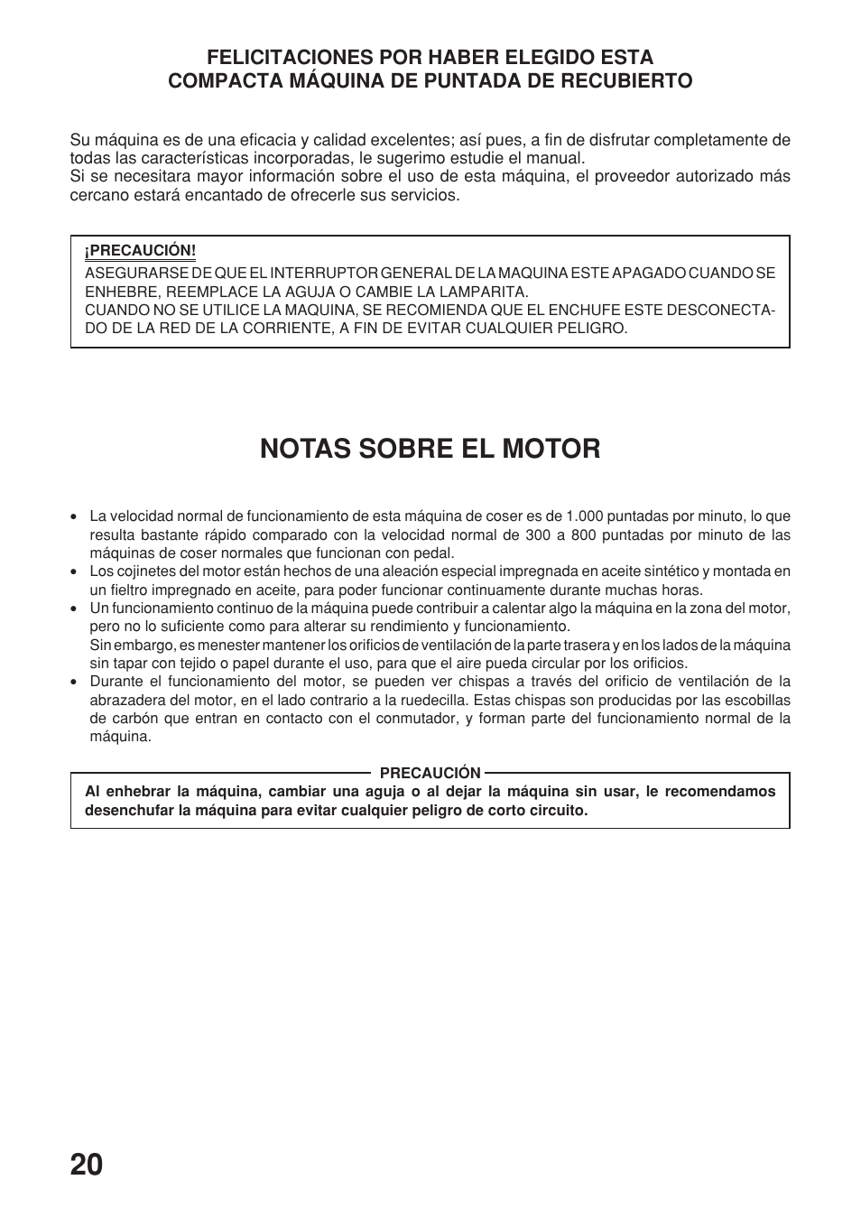 Notas sobre el motor | Brother 2340CV User Manual | Page 22 / 40