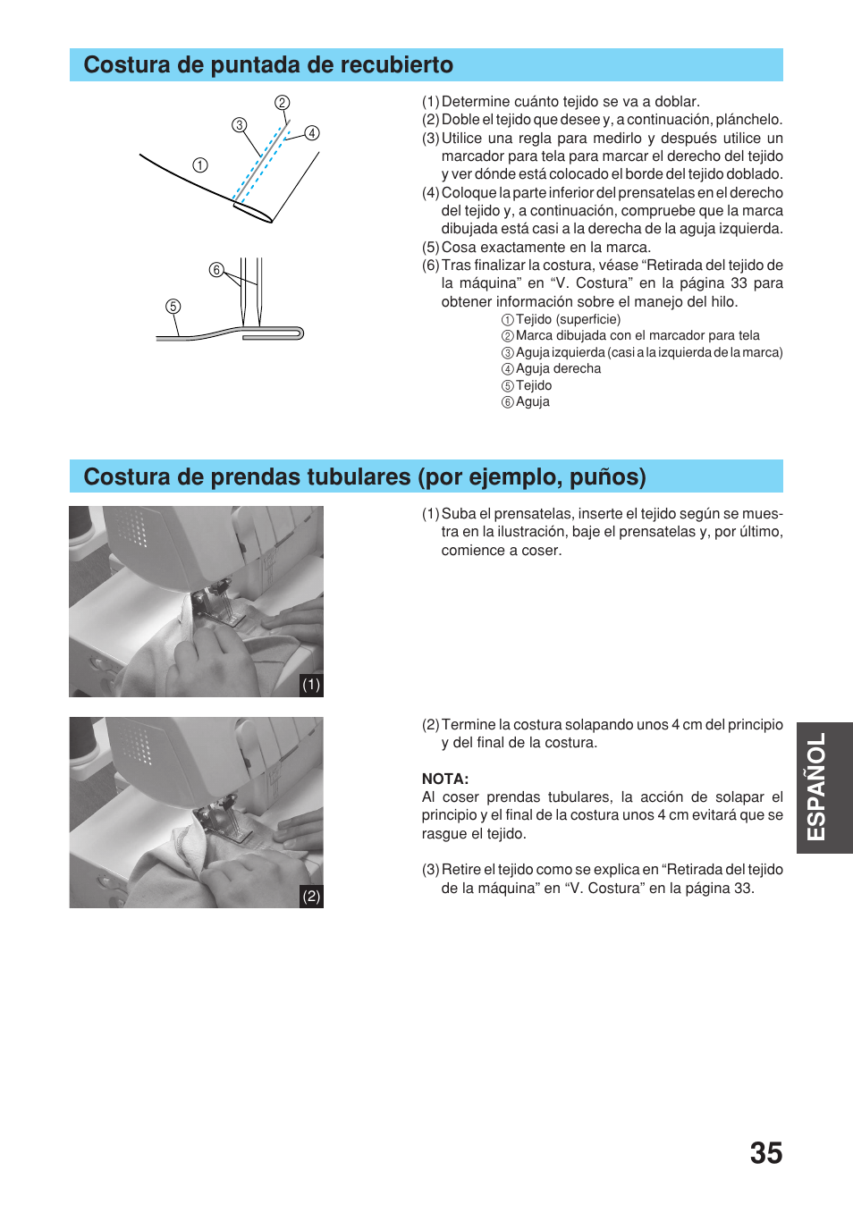 Costura de puntada de recubierto | Brother 2340CV User Manual | Page 37 / 40