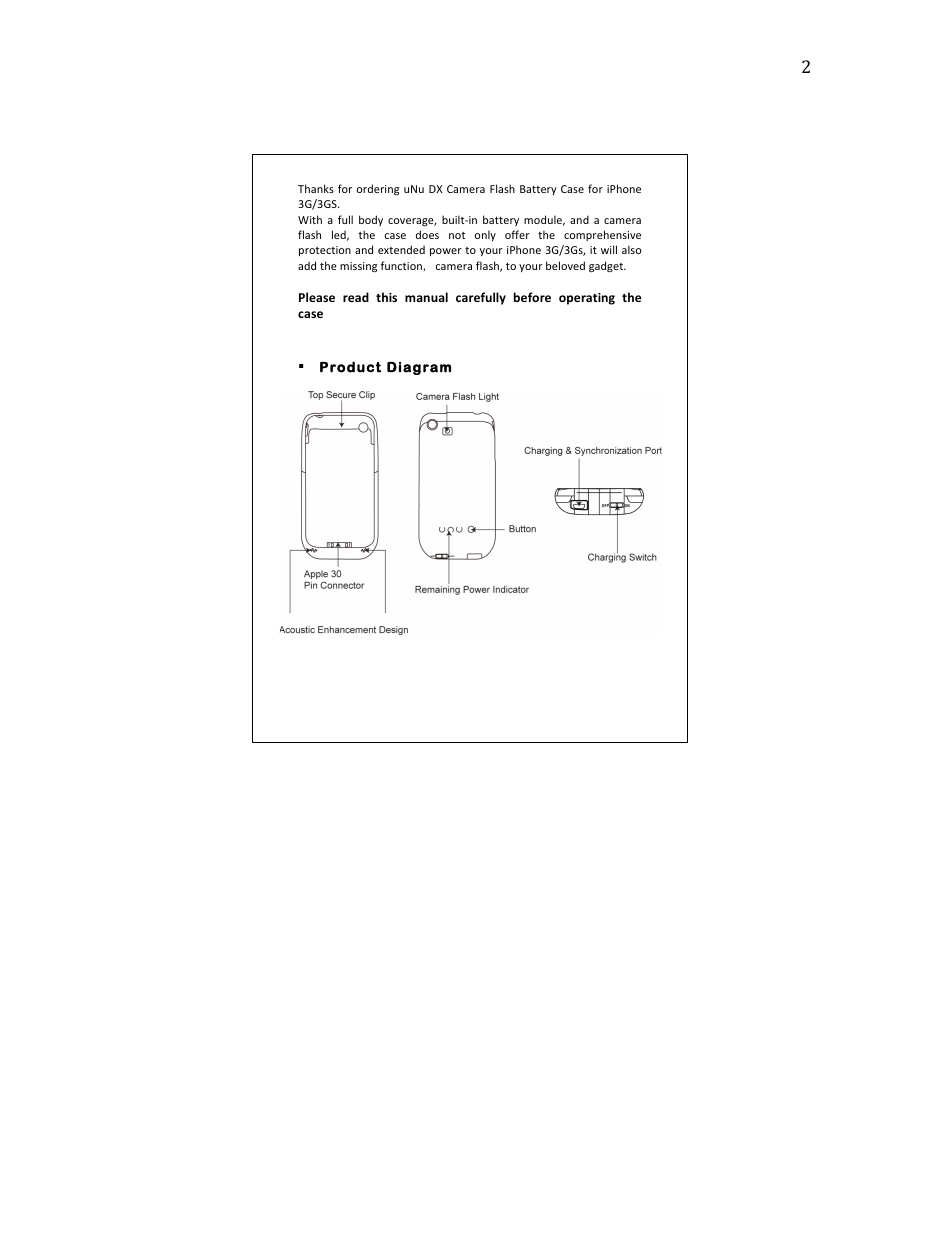 uNu DX Camera Flash Battery Case For iPhone 3G / 3GS User Manual | Page 2 / 6