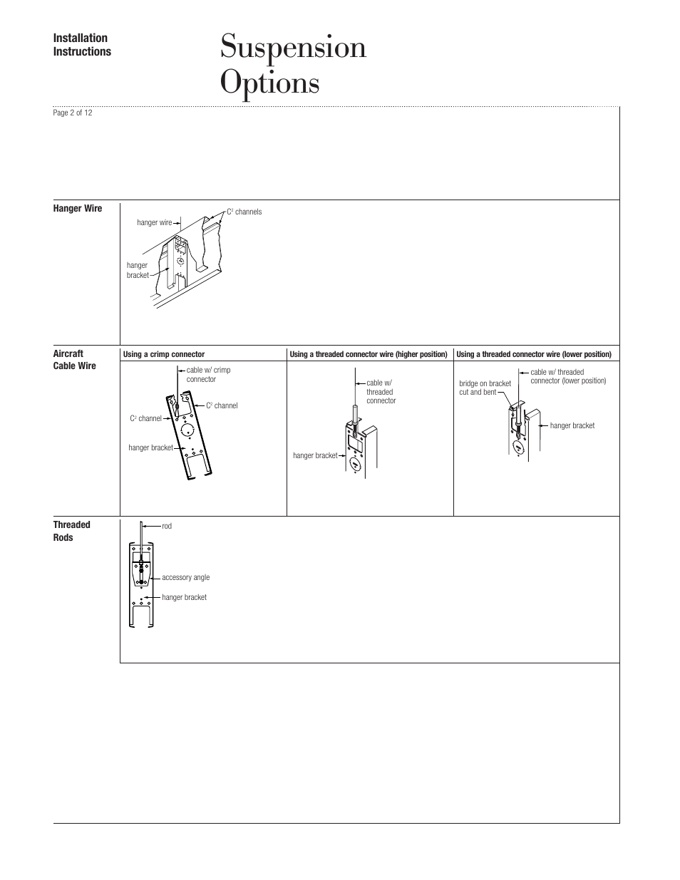 Suspension options, Installation instructions | USG C2 Paired Compasso Channels User Manual | Page 2 / 12