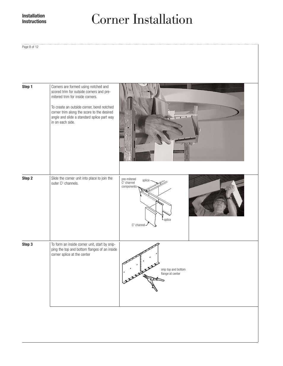 Corner installation, Installation instructions | USG C2 Paired Compasso Channels User Manual | Page 8 / 12