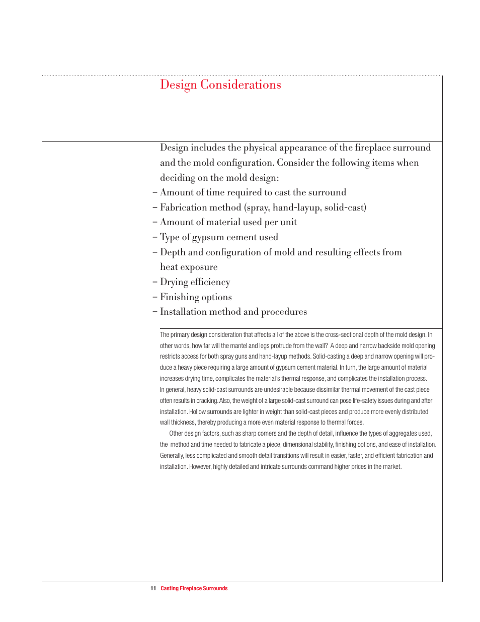 Design considerations | USG Casting Fireplace Surrounds User Manual | Page 11 / 32