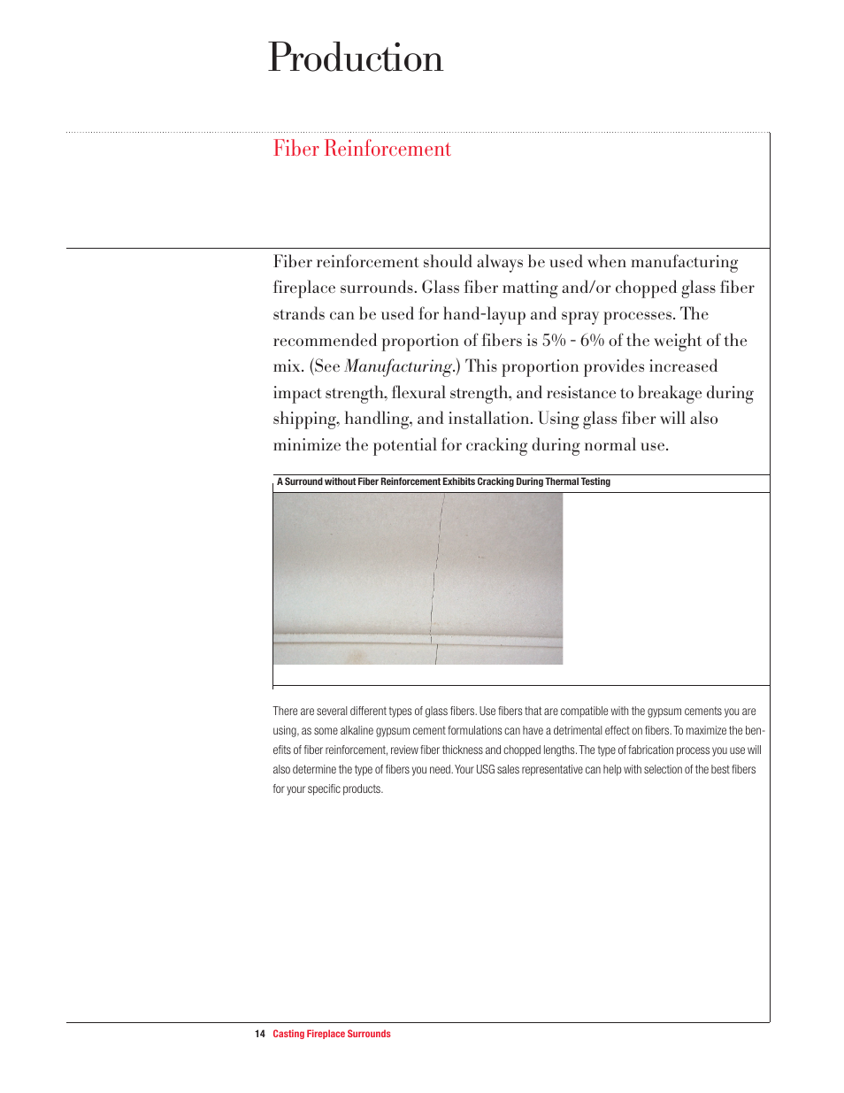 Production, Fiber reinforcement | USG Casting Fireplace Surrounds User Manual | Page 14 / 32