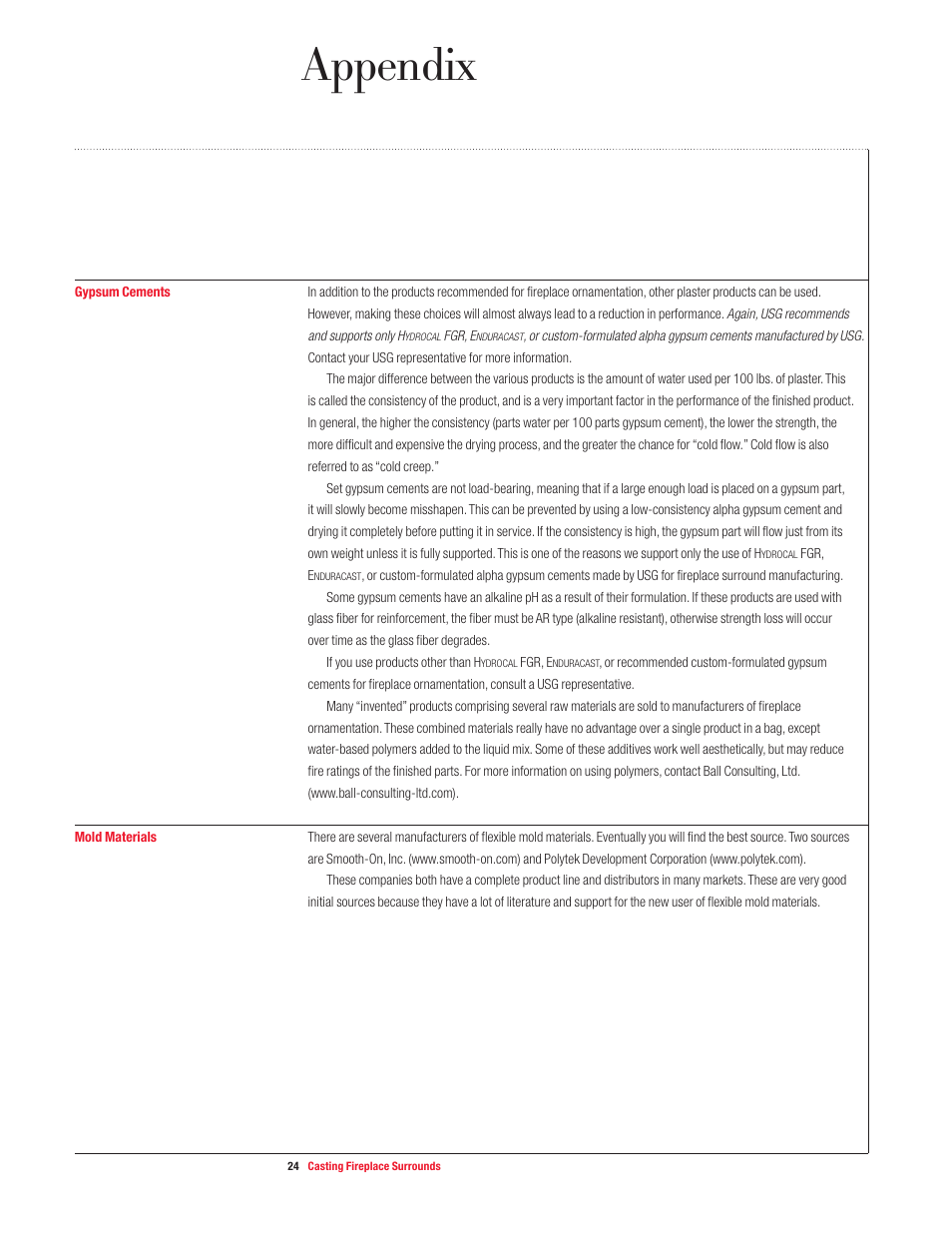 Appendix | USG Casting Fireplace Surrounds User Manual | Page 24 / 32