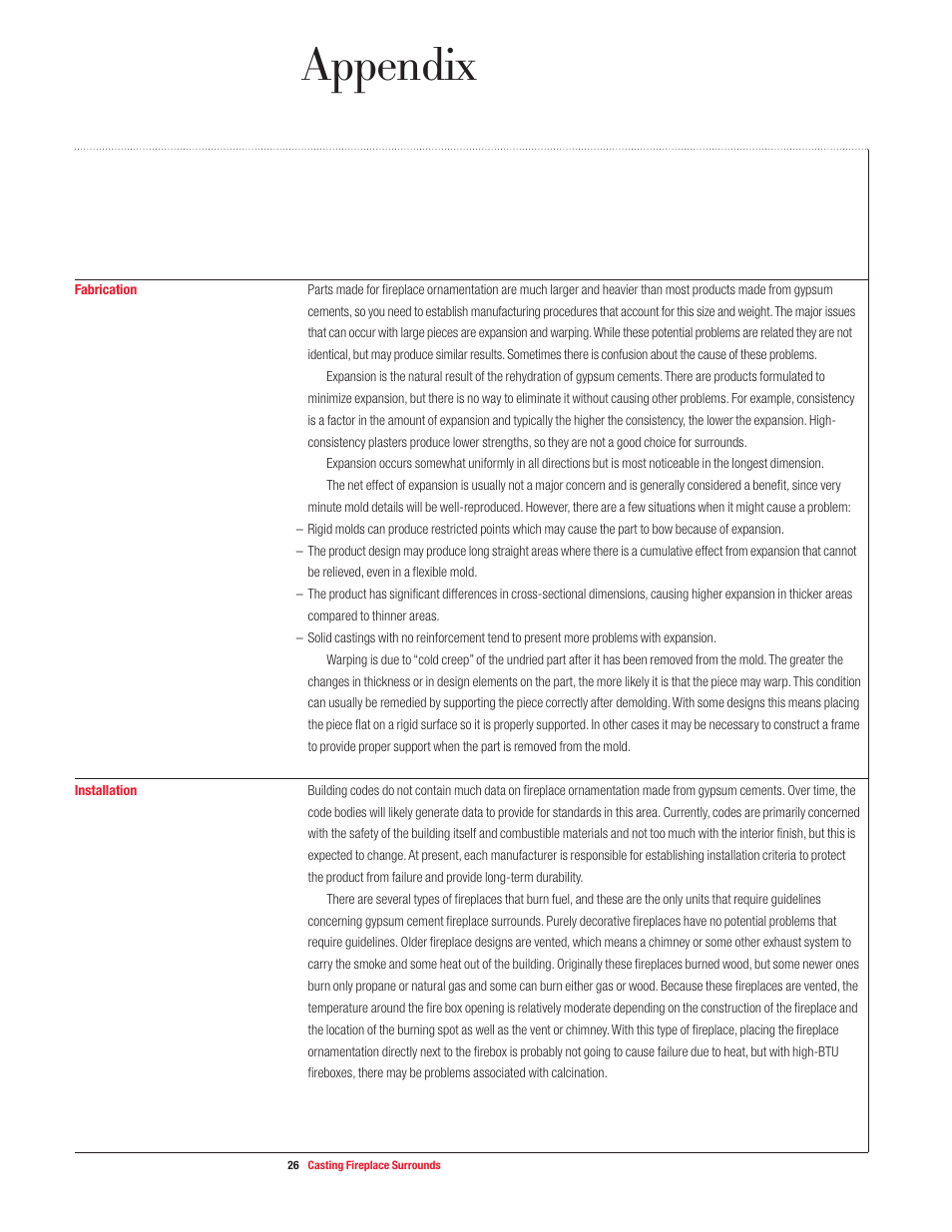 Appendix | USG Casting Fireplace Surrounds User Manual | Page 26 / 32