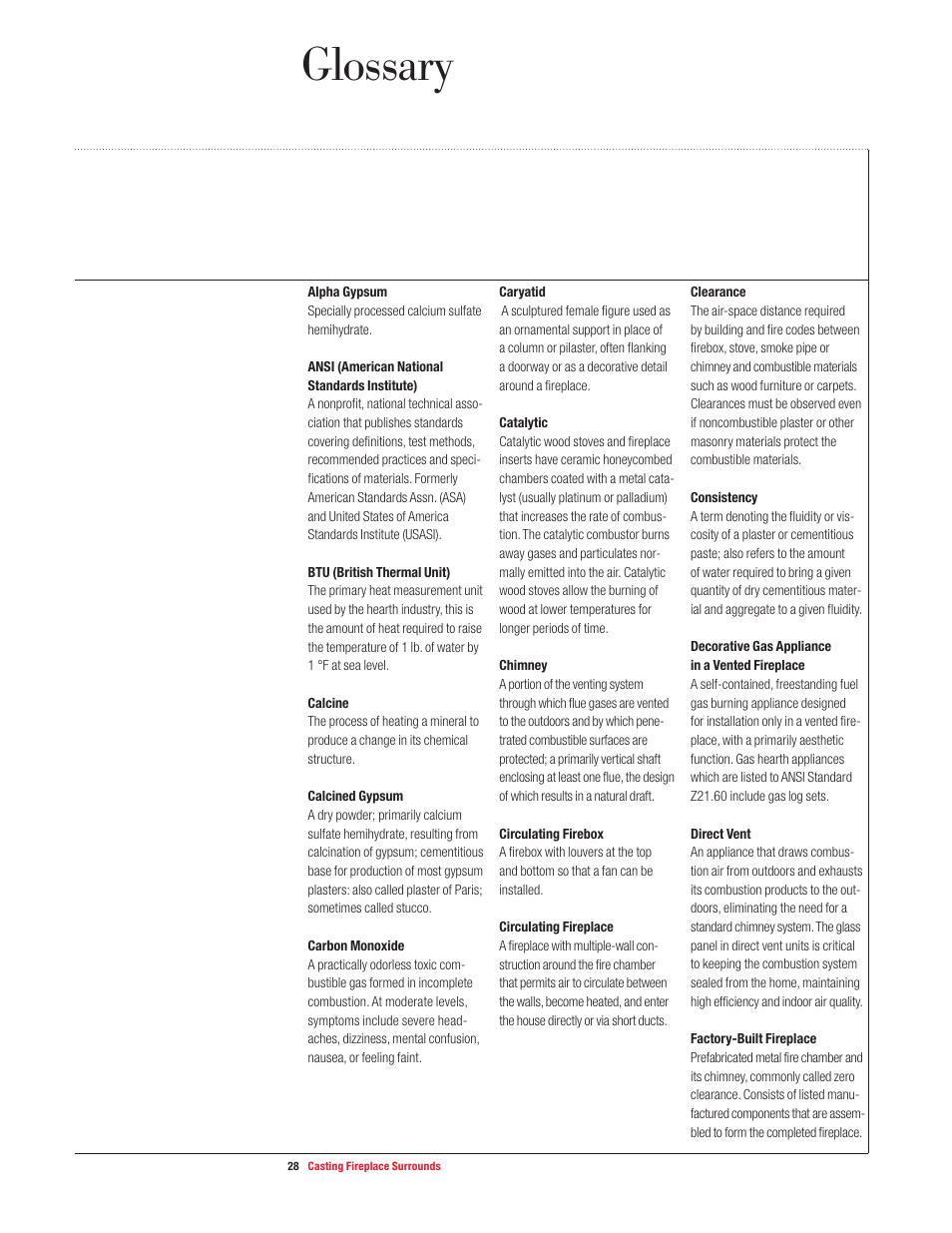 Glossary | USG Casting Fireplace Surrounds User Manual | Page 28 / 32