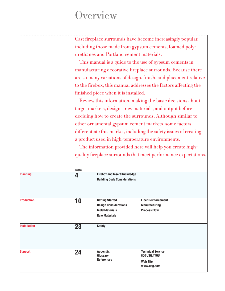 Overview | USG Casting Fireplace Surrounds User Manual | Page 3 / 32