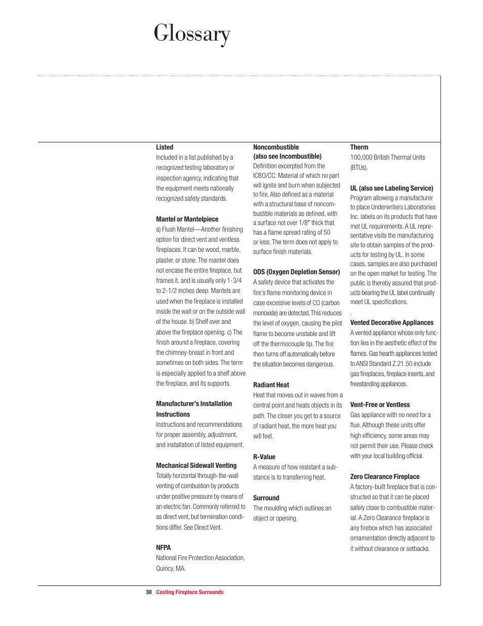 Glossary | USG Casting Fireplace Surrounds User Manual | Page 30 / 32