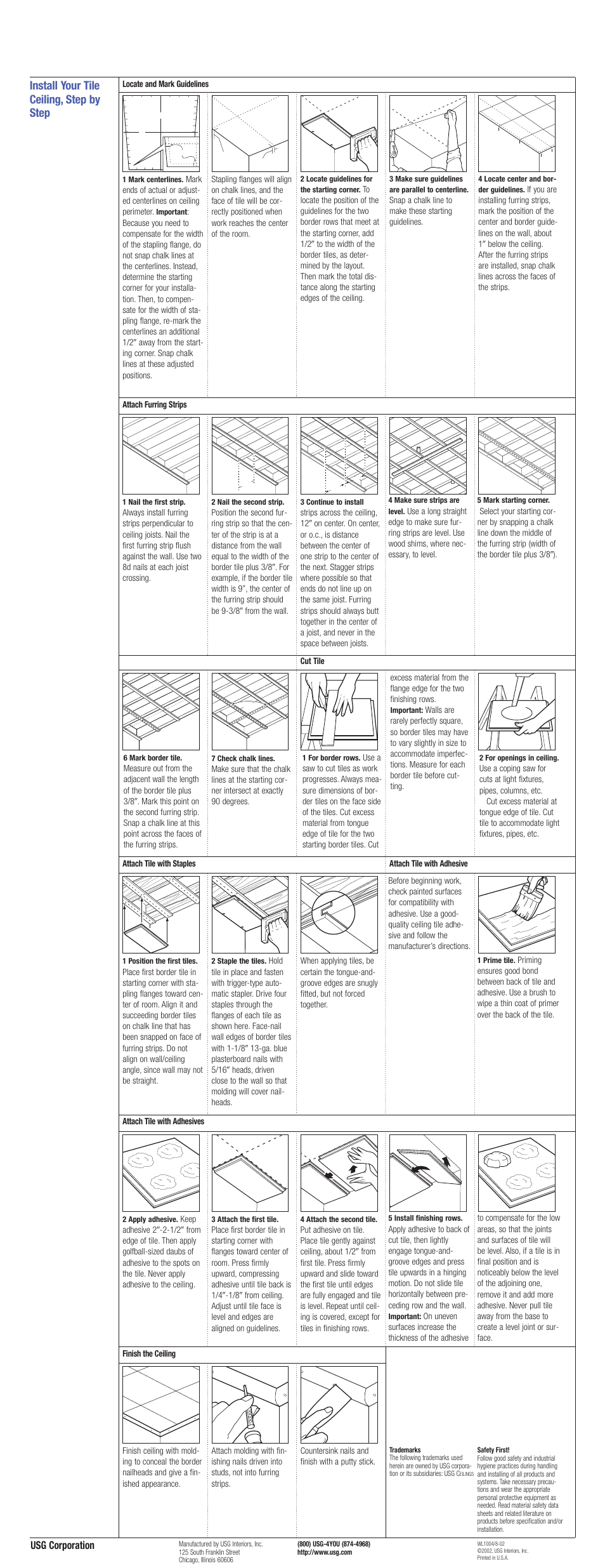 Install your tile ceiling, step by step, Usg corporation | USG Ceiling System User Manual | Page 2 / 2