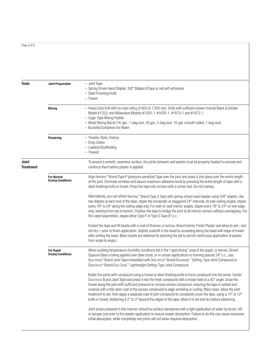 USG IMPERIAL Finish Plasters User Manual | Page 2 / 6
