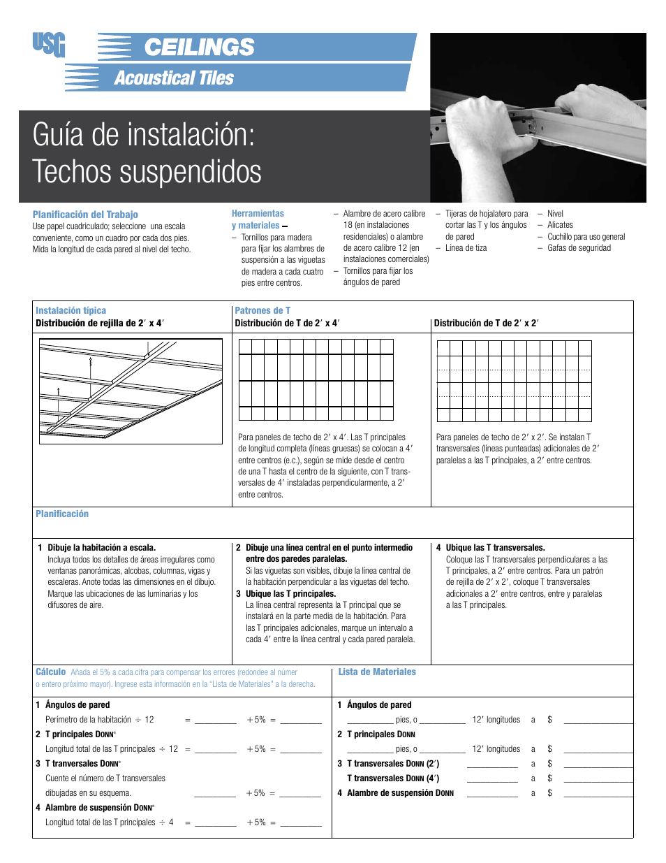 Guía de instalación: techos suspendidos, Acoustical tiles | USG DONN Suspended Ceiling User Manual | Page 3 / 4