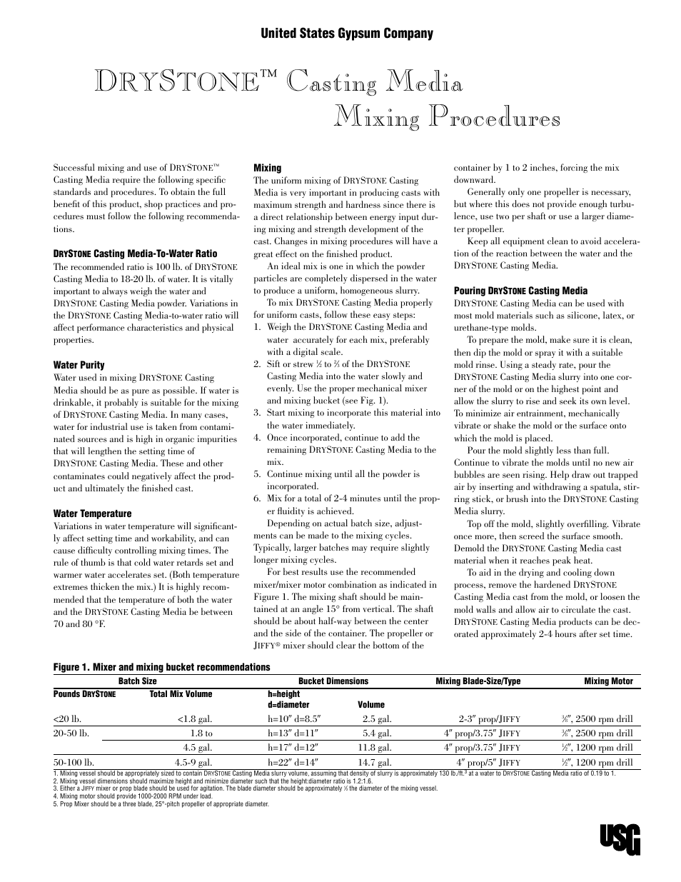 USG DRYSTONE Casting Media Mixing Procedures User Manual | 2 pages