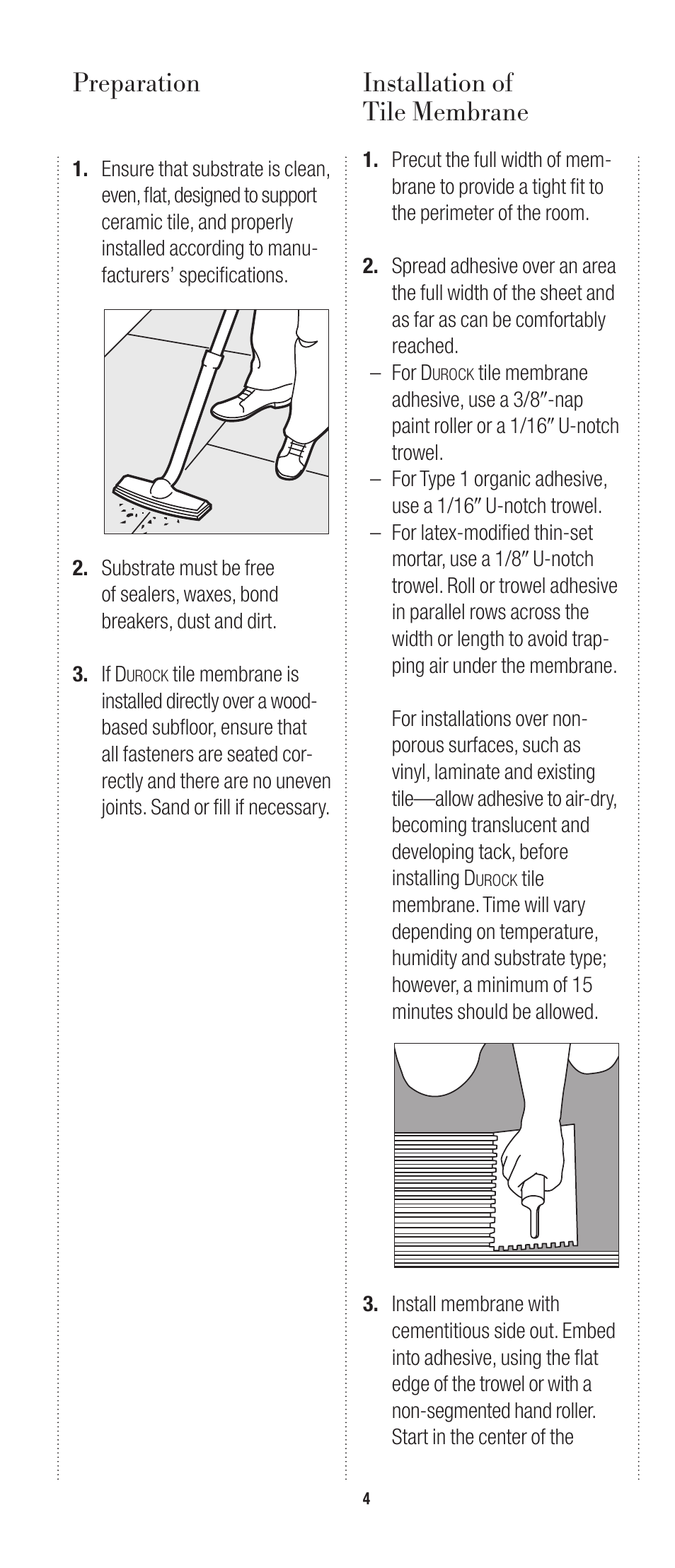 Preparation installation of tile membrane | USG Durock Tile Membrane User Manual | Page 4 / 7