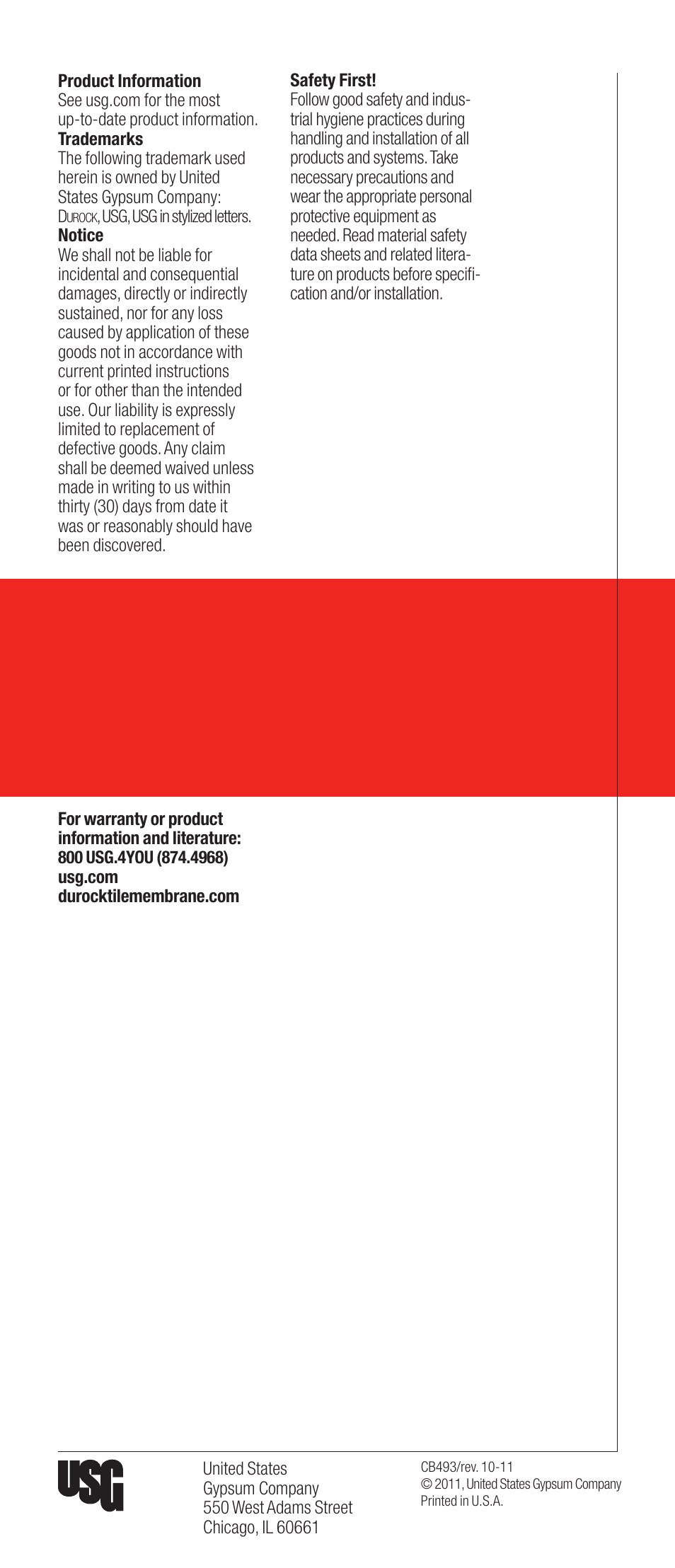 USG Durock Tile Membrane User Manual | Page 7 / 7