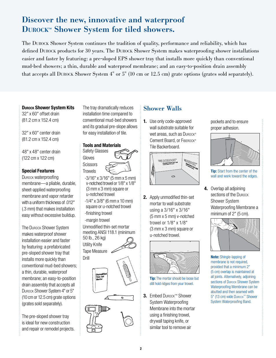 Discover the new, innovative and waterproof d, Shower system for tiled showers, Shower walls | USG Durock Shower System User Manual | Page 3 / 16