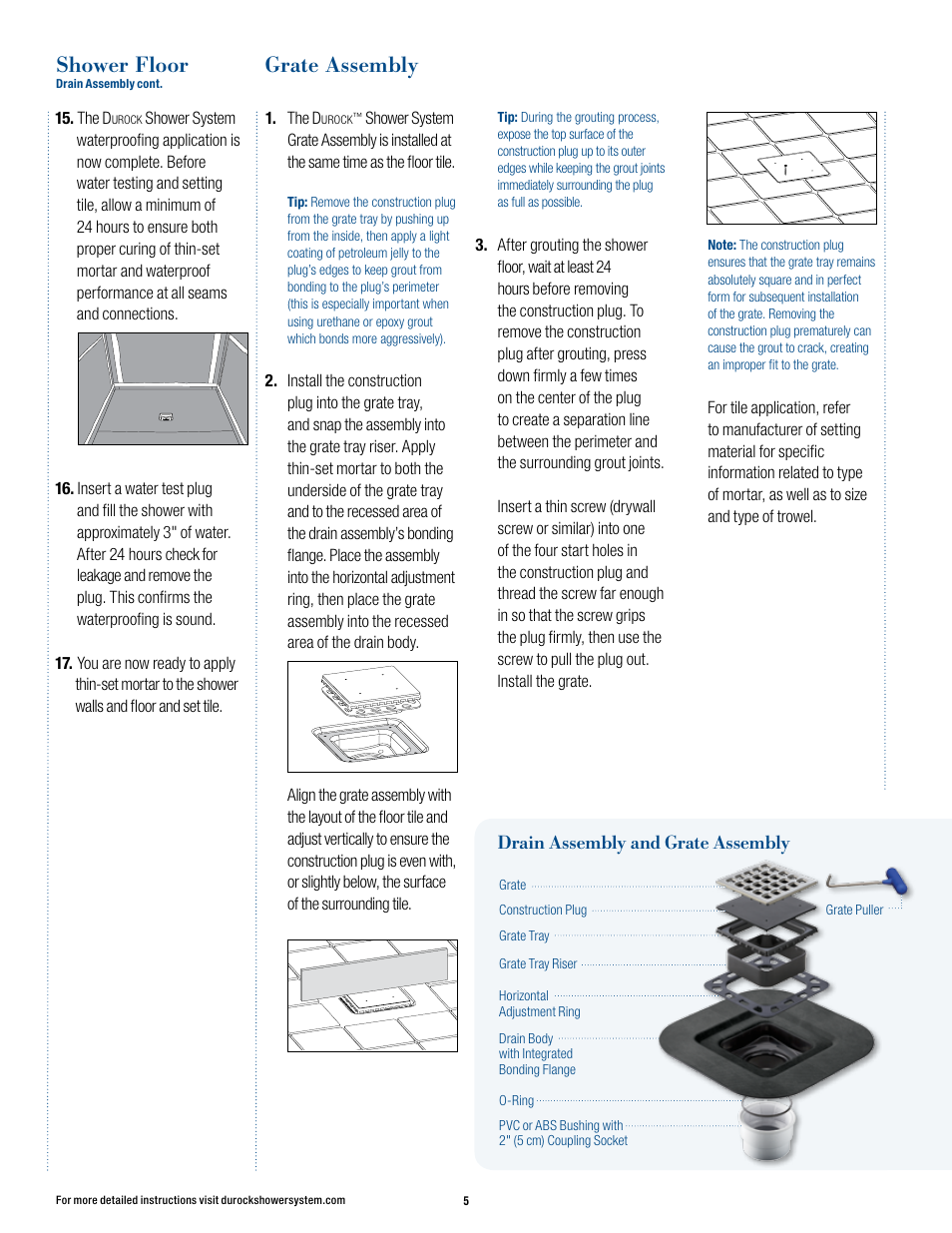 Grate assembly, Shower floor | USG Durock Shower System User Manual | Page 6 / 16