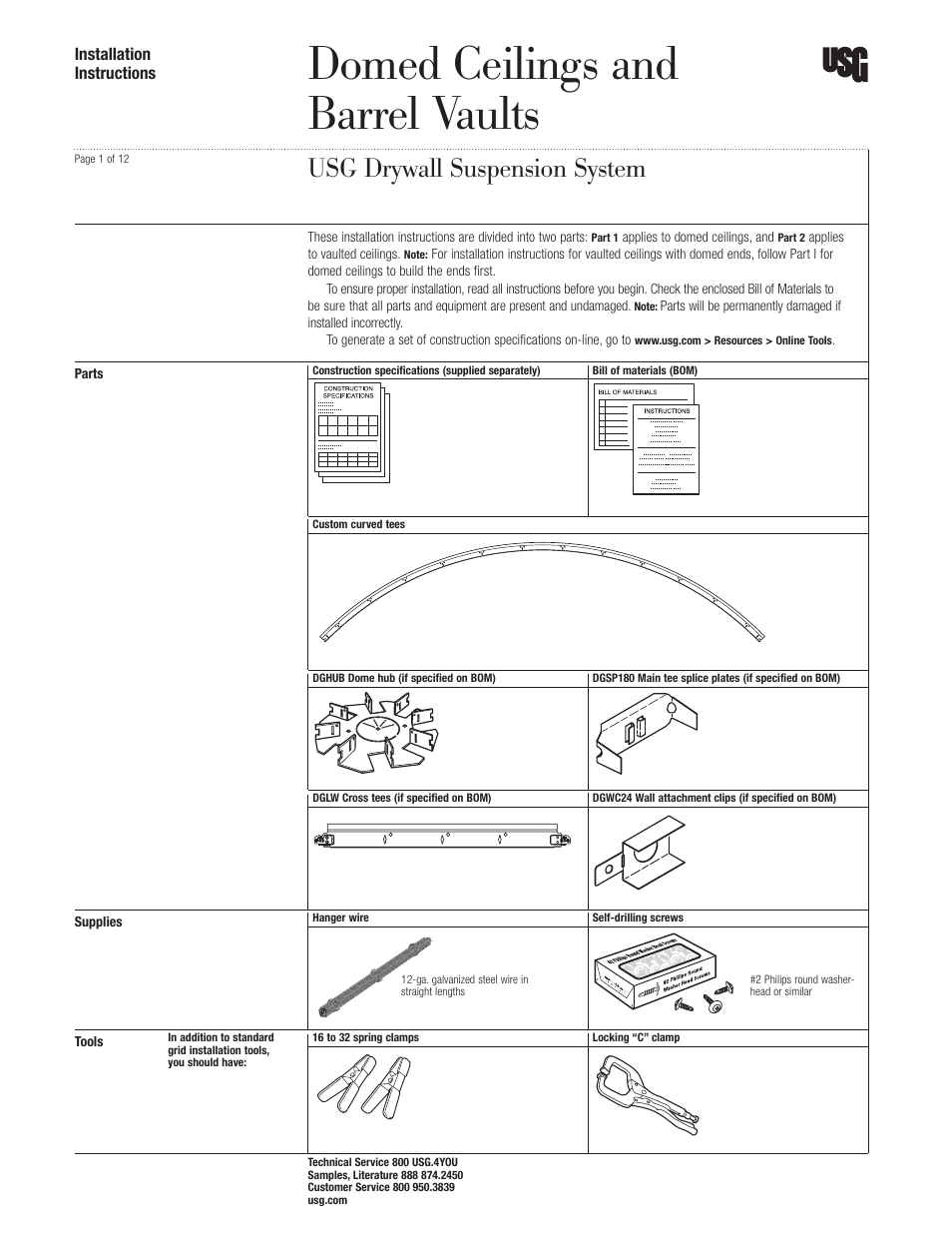 USG Domed Ceilings and Barrel Vaults User Manual | 12 pages