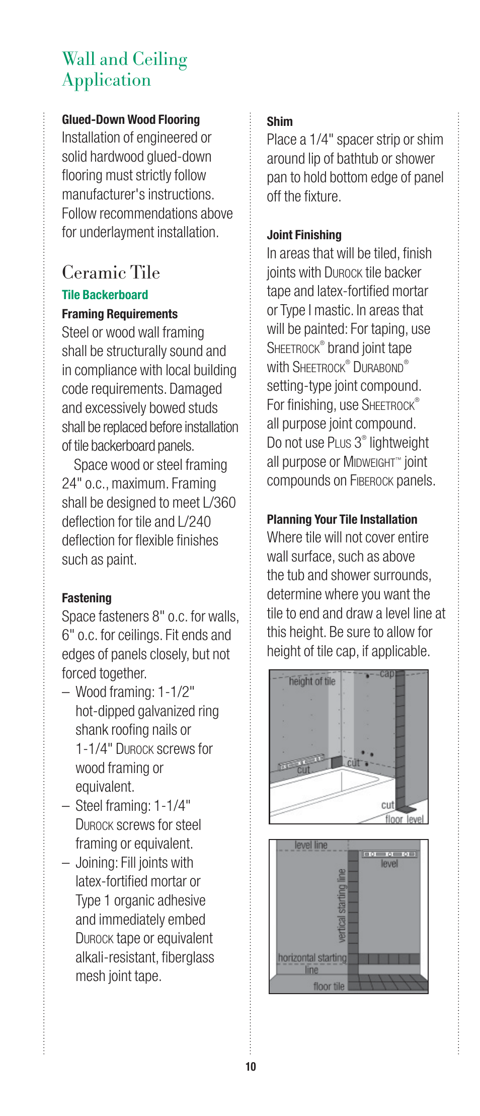 Ceramic tile, Wall and ceiling application | USG Fiberock Underlayment and Tile Backerboard User Manual | Page 10 / 12